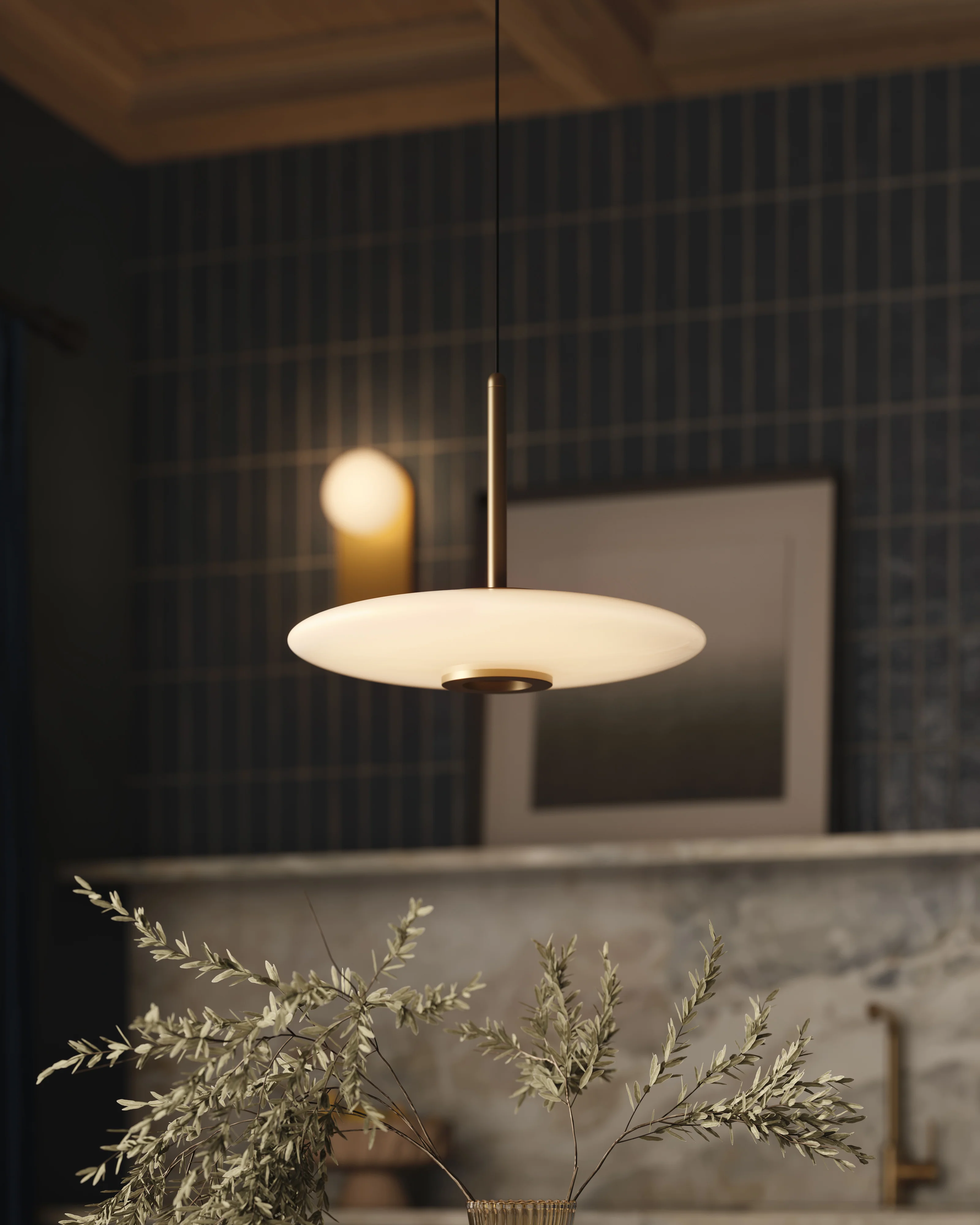 Adler 17" LED Pendant in Vintage Brass/Glossy Opal Glass, Universal Voltage - Image 2
