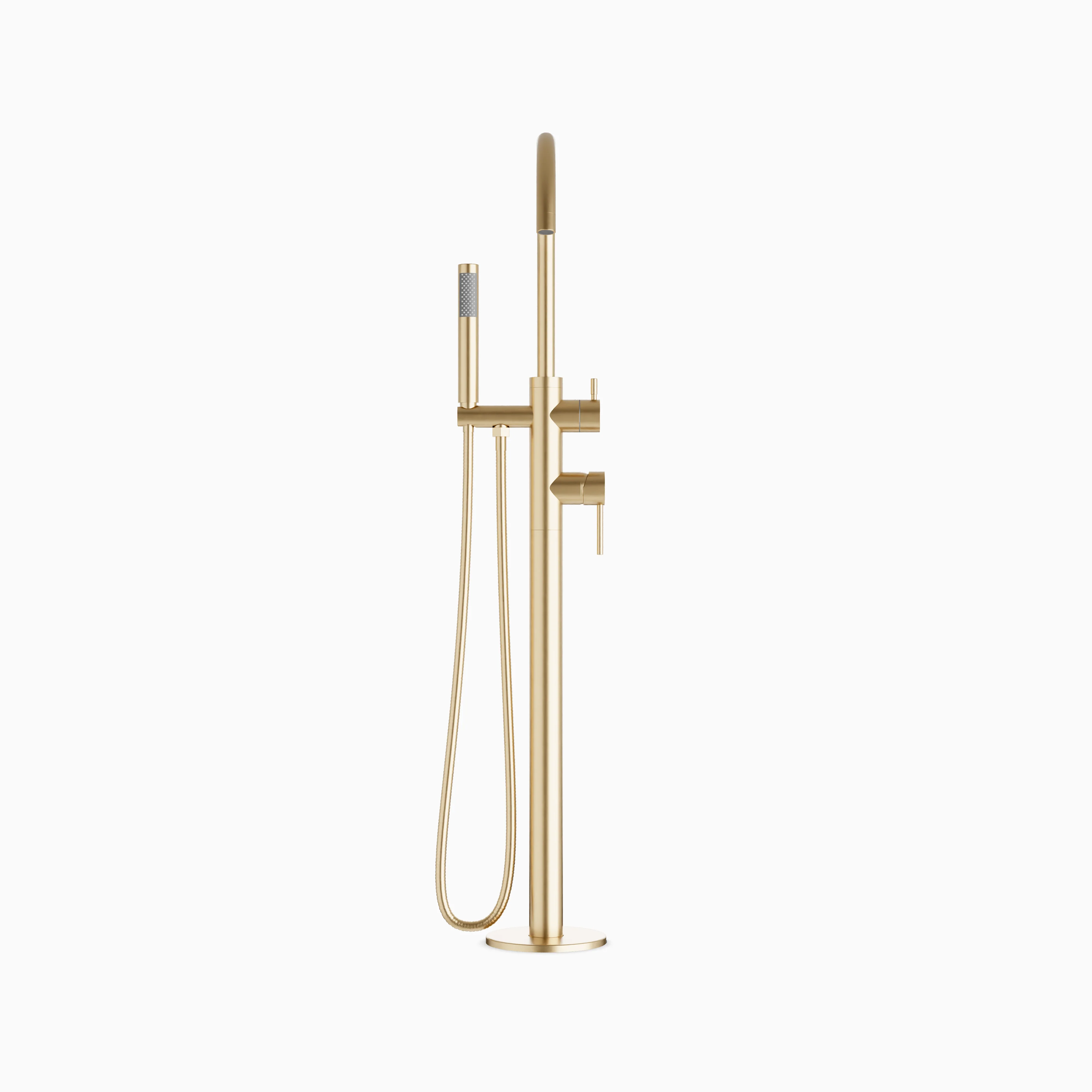 Alder Floor Mount Tub Filler Trim Kit with Hand Shower in Satin Brass - Image 2