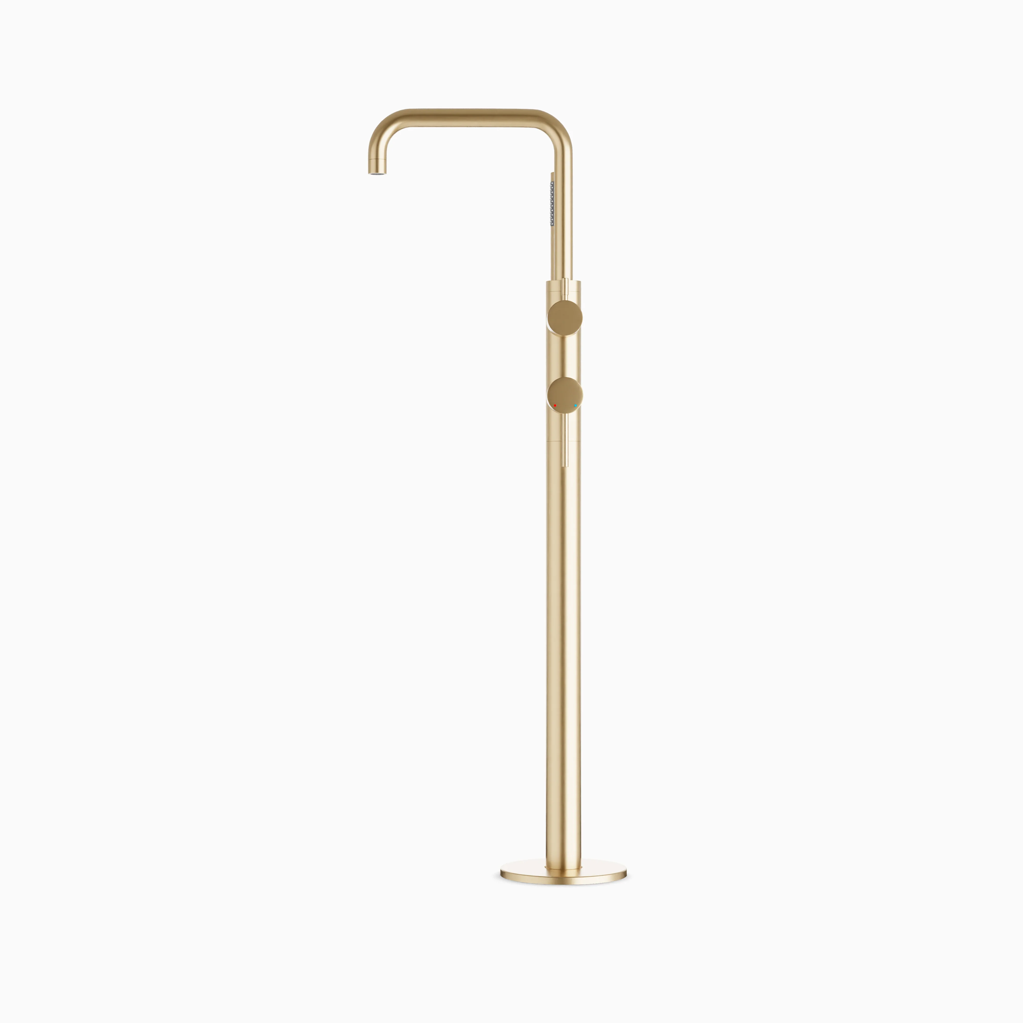 Alder Floor Mount Tub Filler Trim Kit with Low Spout & Hand Shower in Satin Brass - Image 3