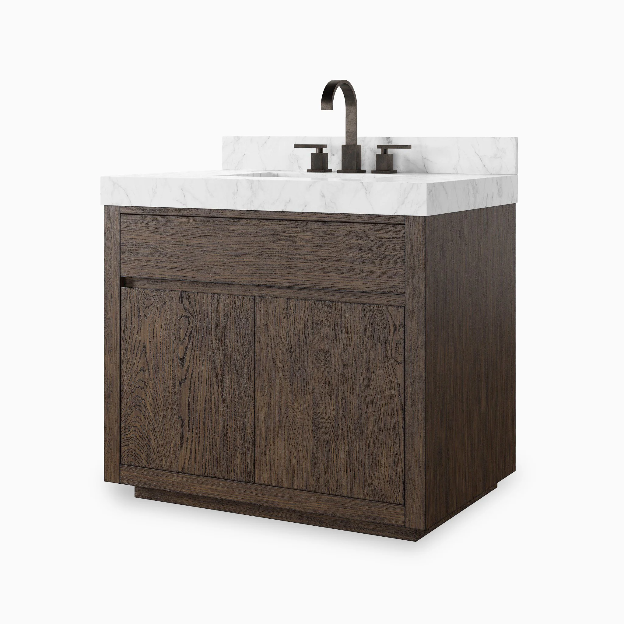 Alisa 36" Single Vanity in Satin Espresso Oak Veneer with Carrara Marble Top - Image 2