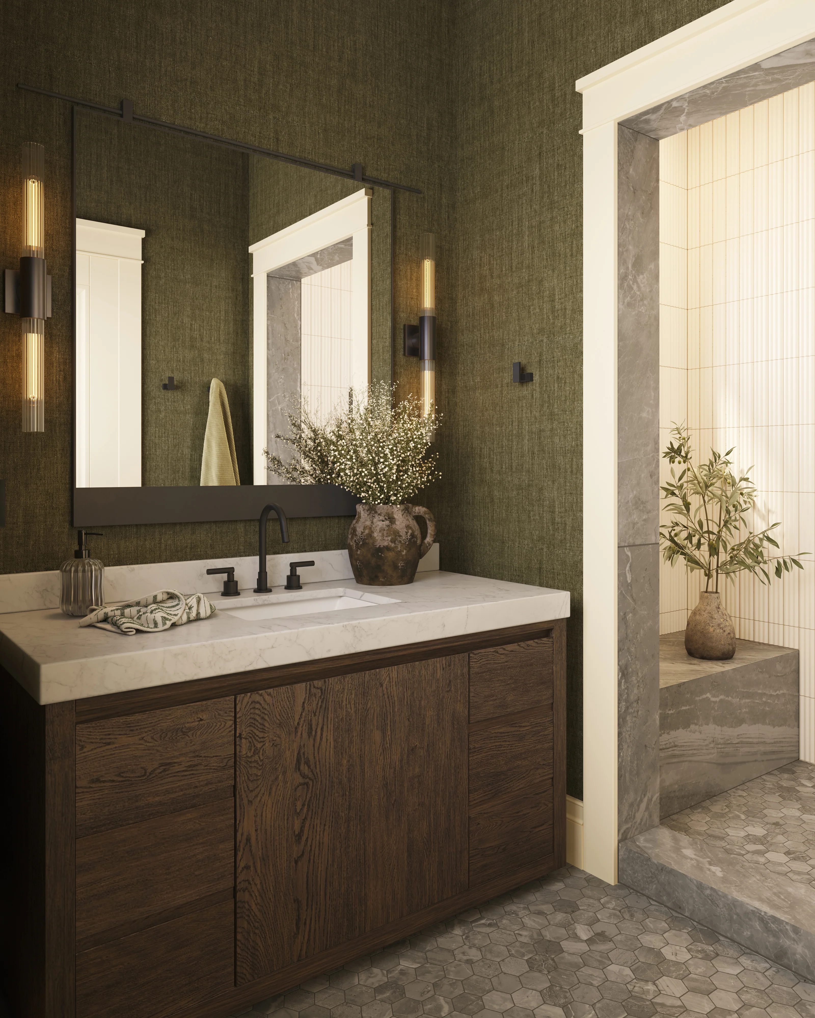 Alisa 55" Single Vanity in Satin Espresso Oak Veneer with Carrara Marble Top - Image 11