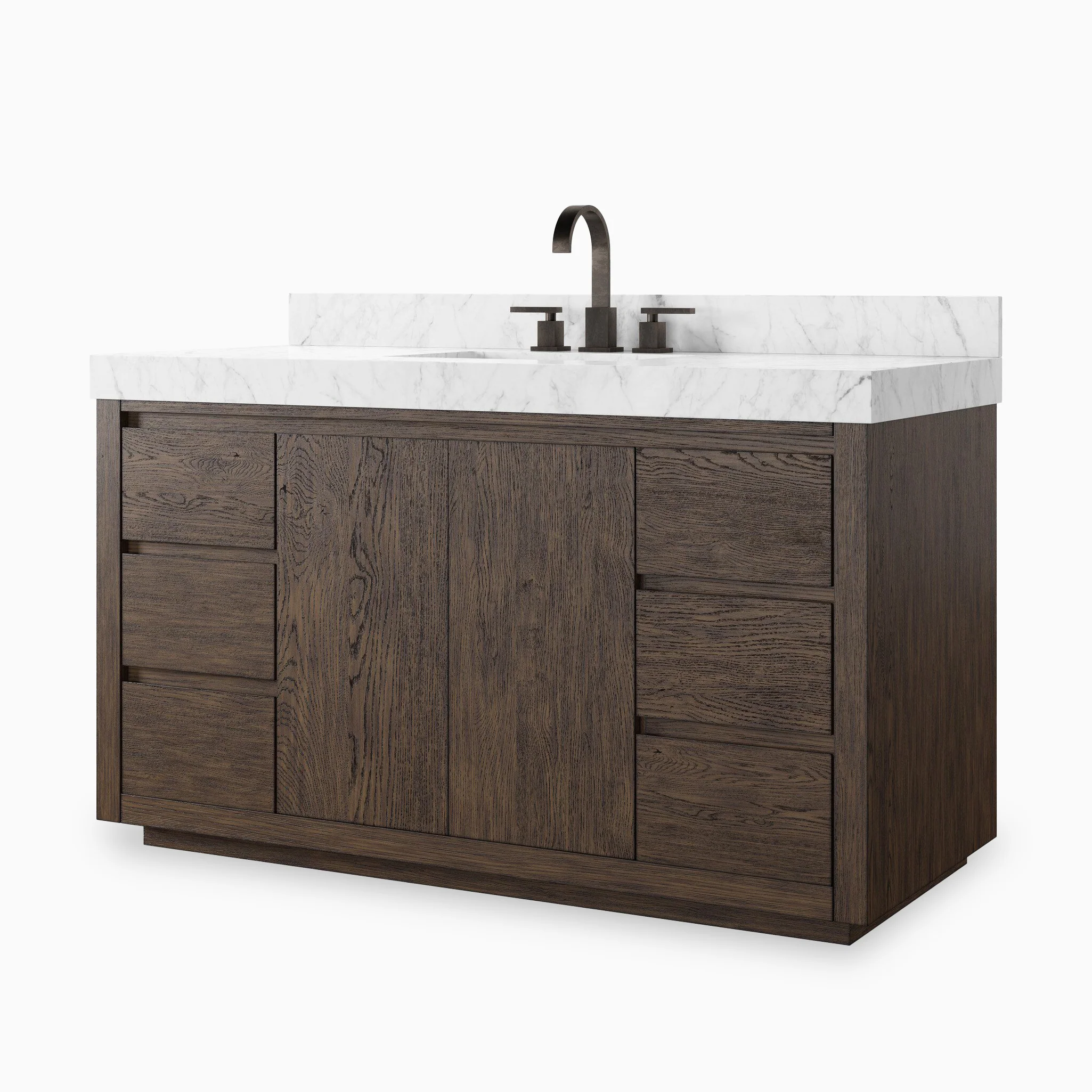 Alisa 55" Single Vanity in Satin Espresso Oak Veneer with Carrara Marble Top - Image 3