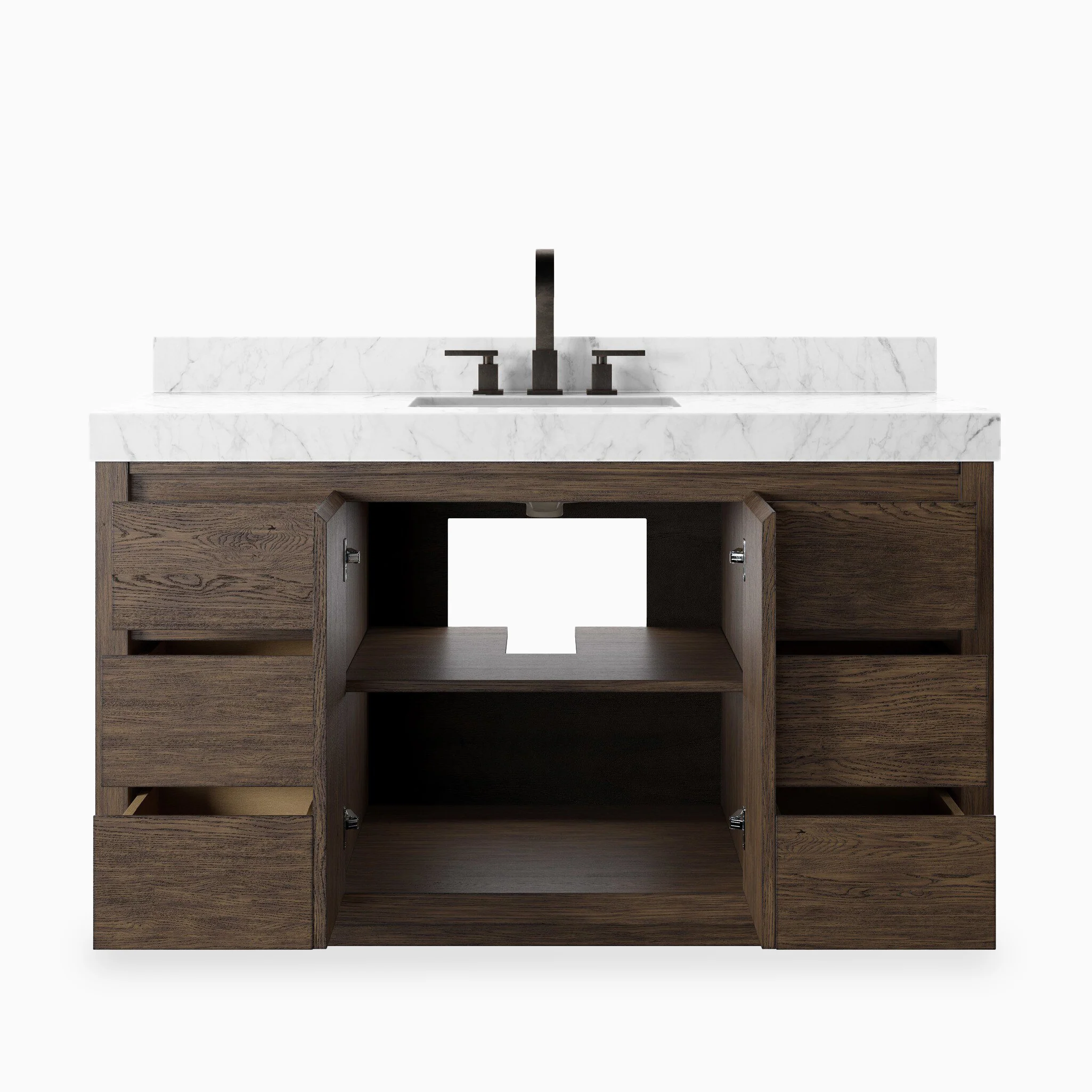 Alisa 55" Single Vanity in Satin Espresso Oak Veneer with Carrara Marble Top - Image 5