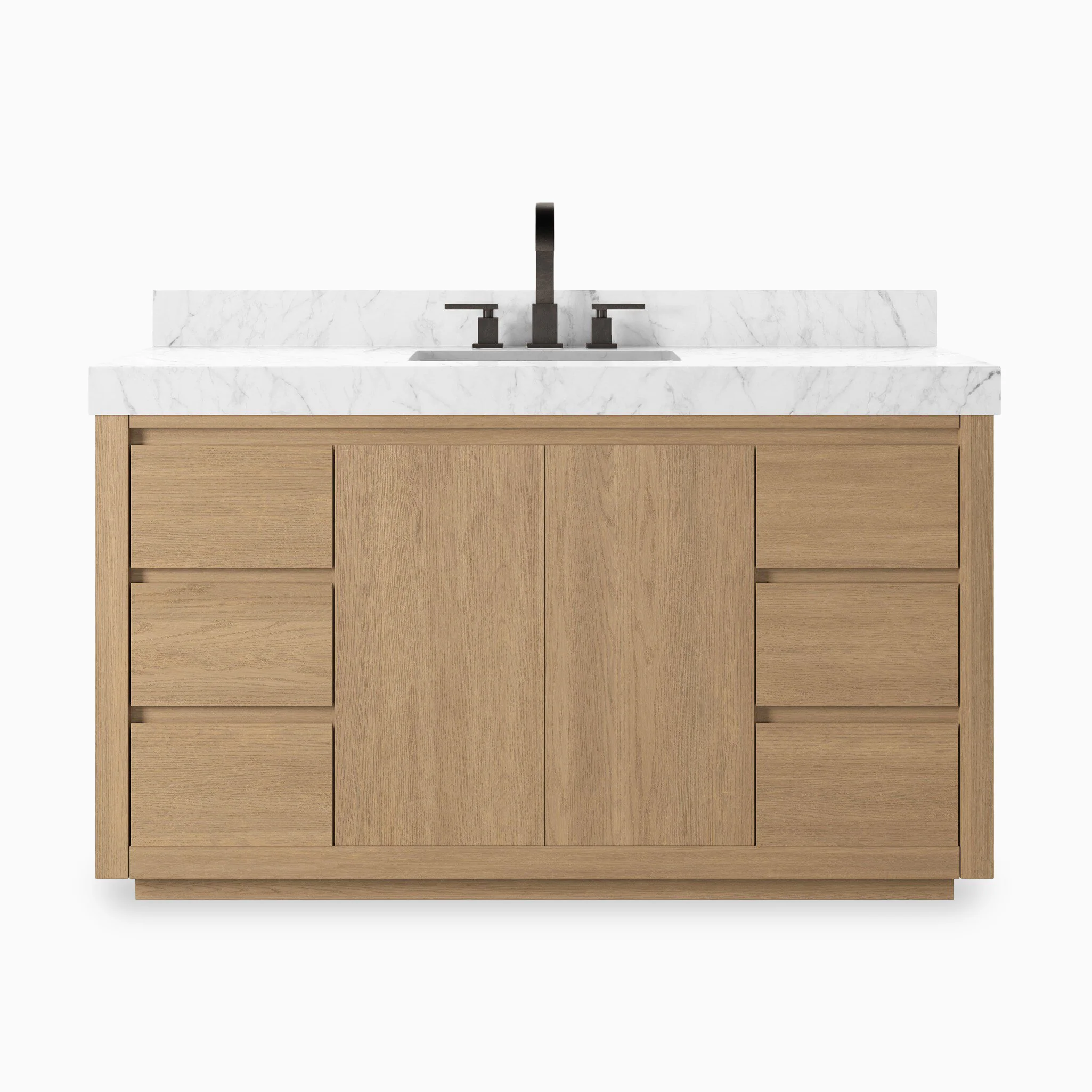 Alisa 55" Single Vanity in Satin Light Wash Oak Veneer with Carrara Marble Top