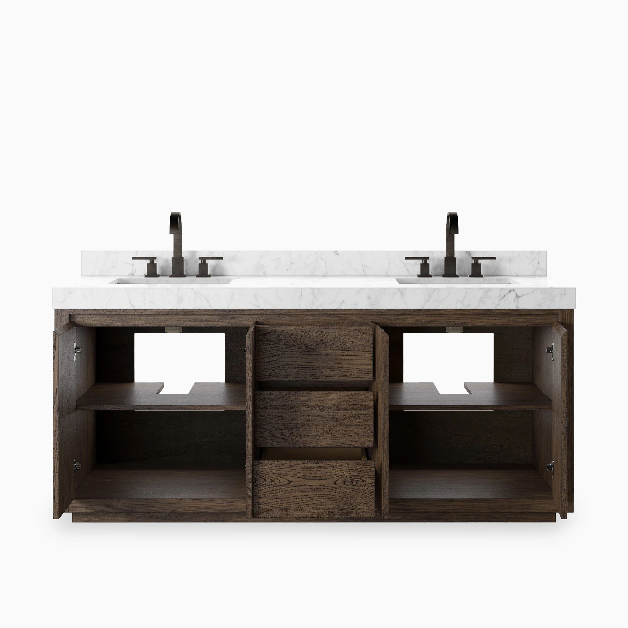 Alisa 72" Double Vanity in Satin Espresso Oak Veneer with Carrara Marble Top - Image 4