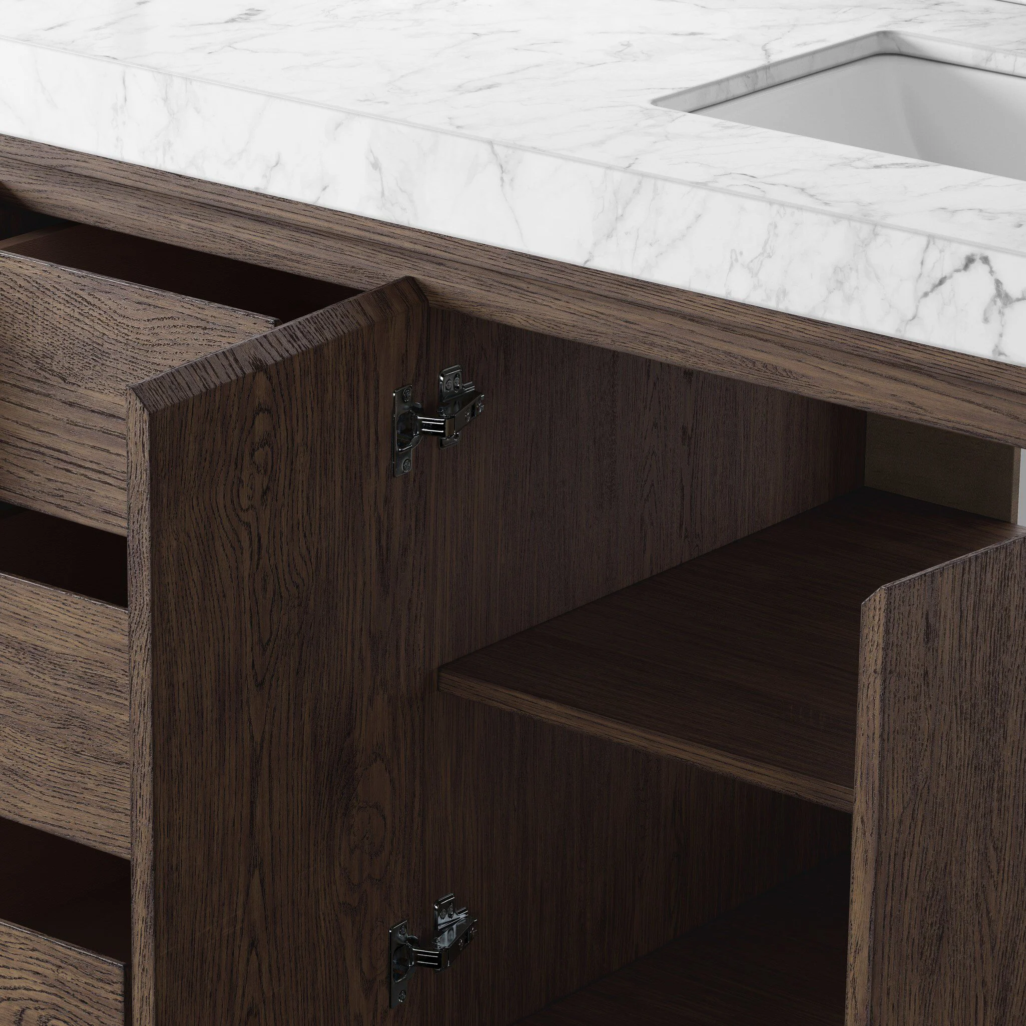 Alisa 72" Double Vanity in Satin Espresso Oak Veneer with Carrara Marble Top - Image 9