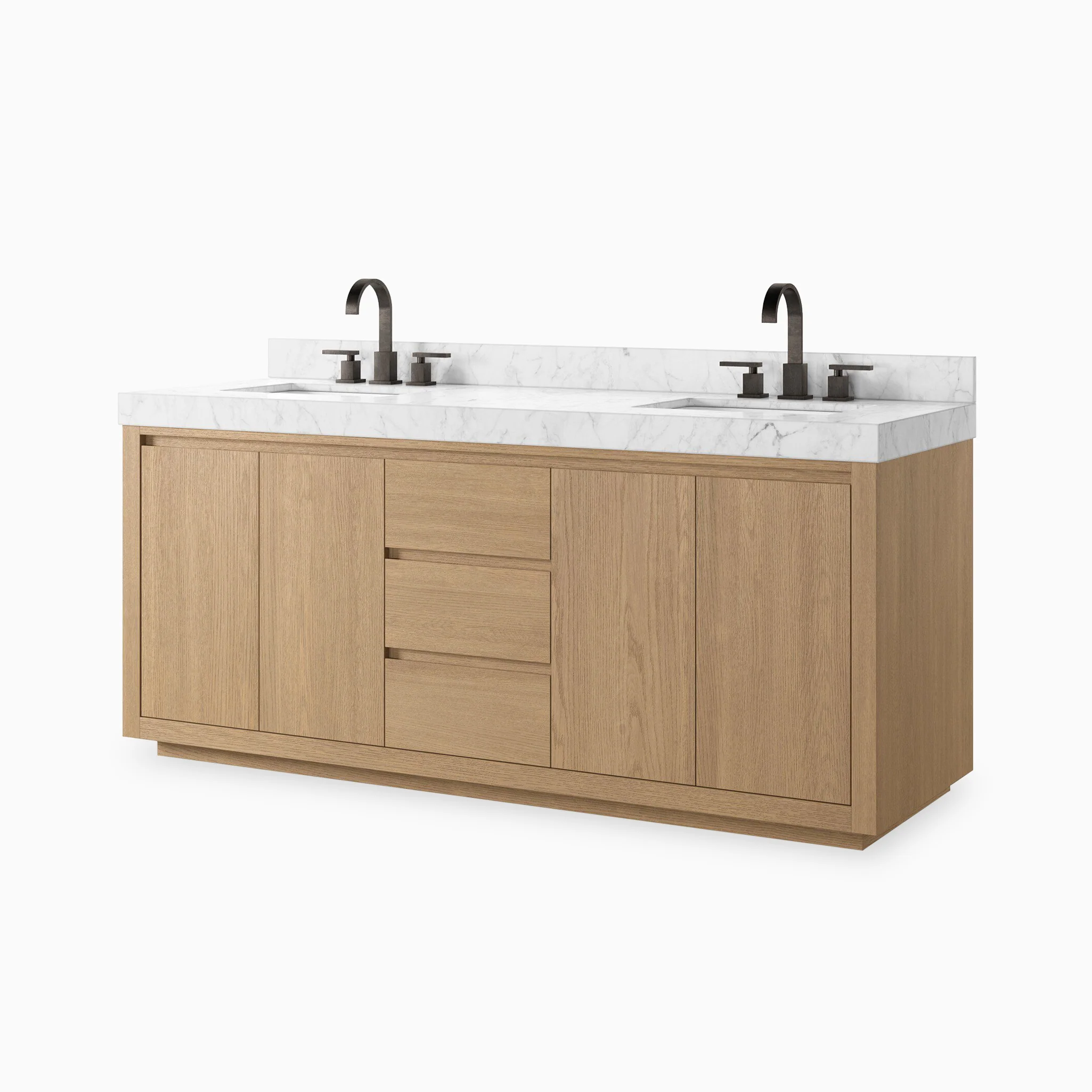 Alisa 72" Double Vanity in Satin Light Wash Oak Veneer with Carrara Marble Top - Image 3