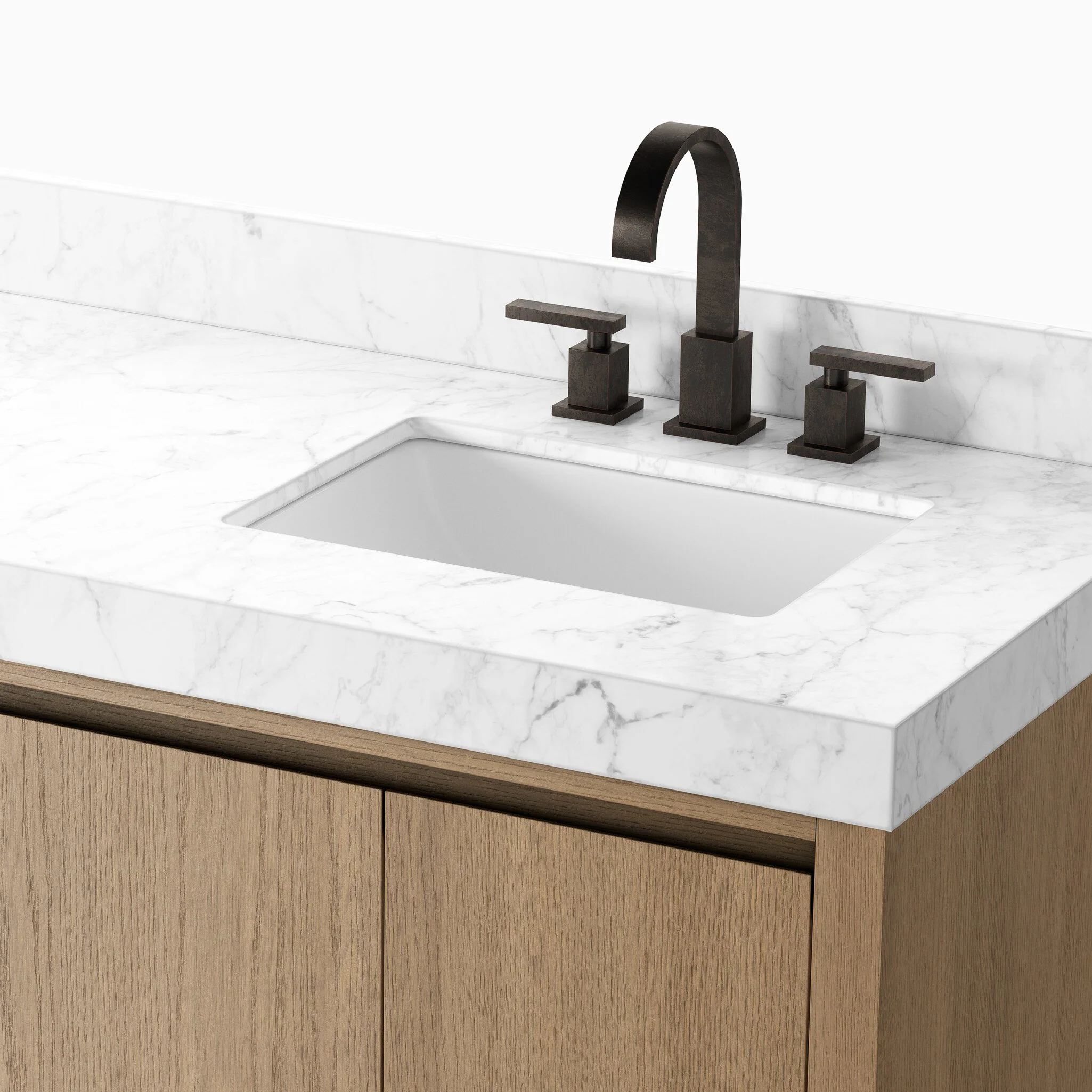 Alisa 72" Double Vanity in Satin Light Wash Oak Veneer with Carrara Marble Top - Image 7