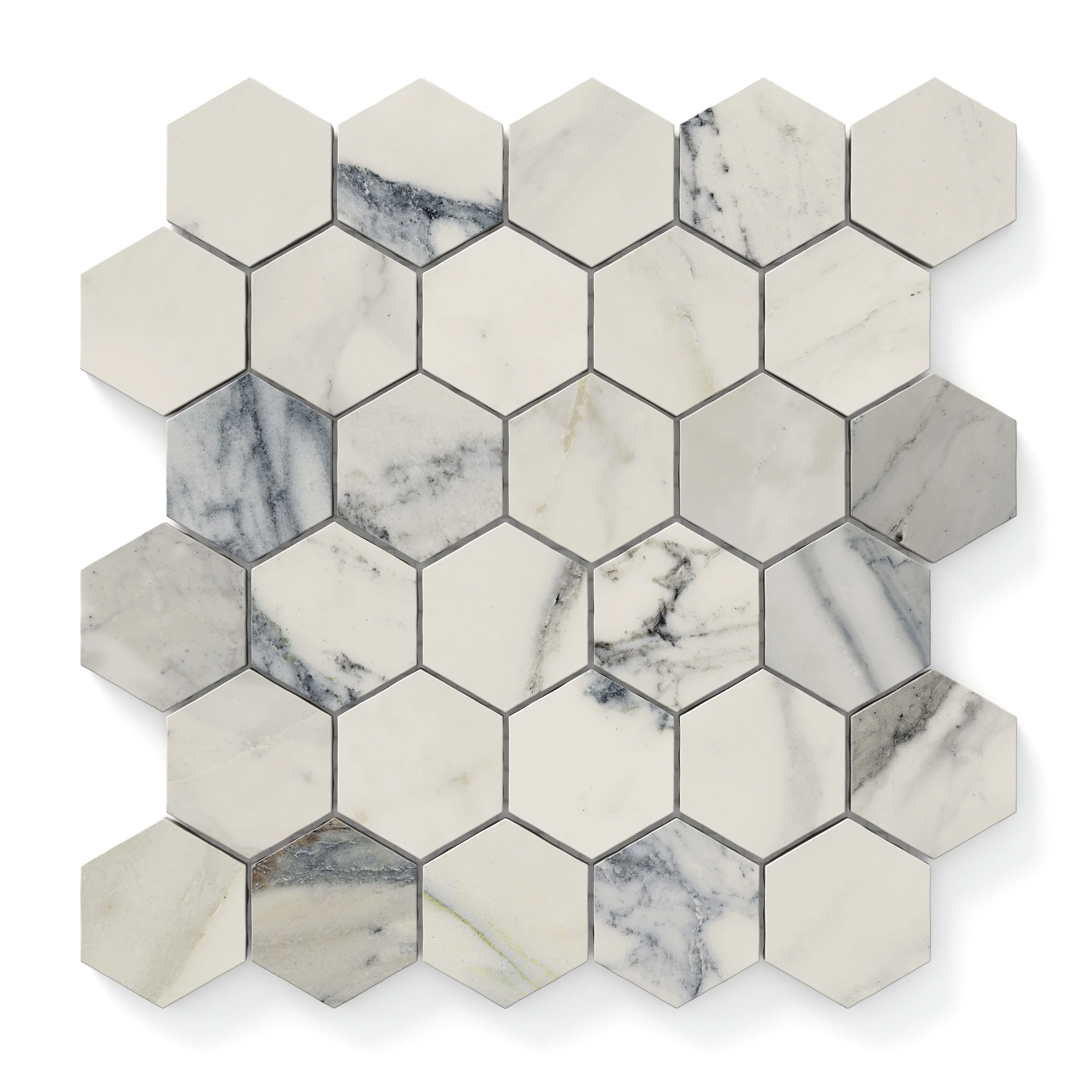 Aniston 2 x 2 Matte Porcelain Hexagon Mosaic Tile in Calacatta Antico