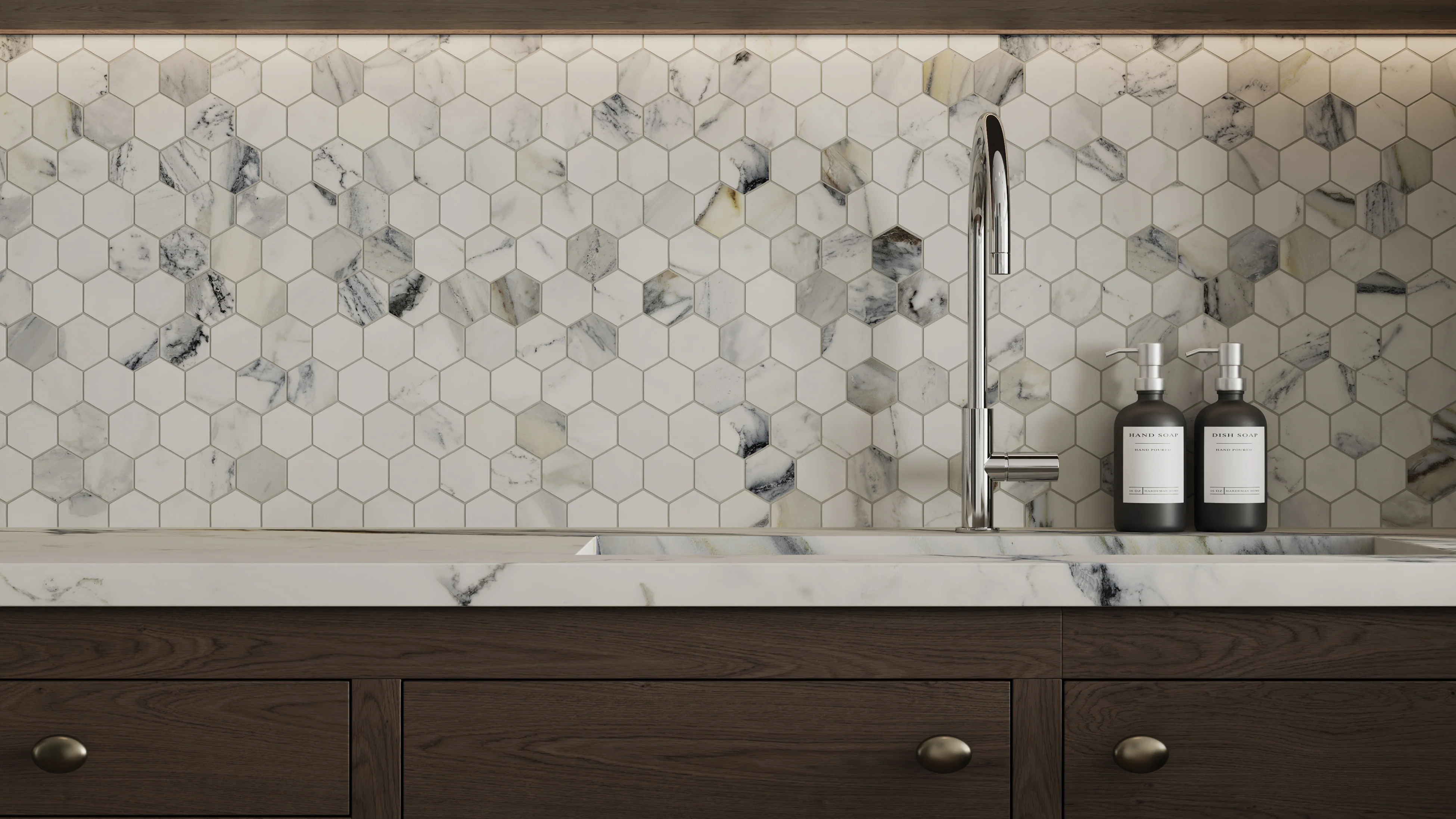 Aniston 2 x 2 Matte Porcelain Hexagon Mosaic Tile in Calacatta Antico - Image 4