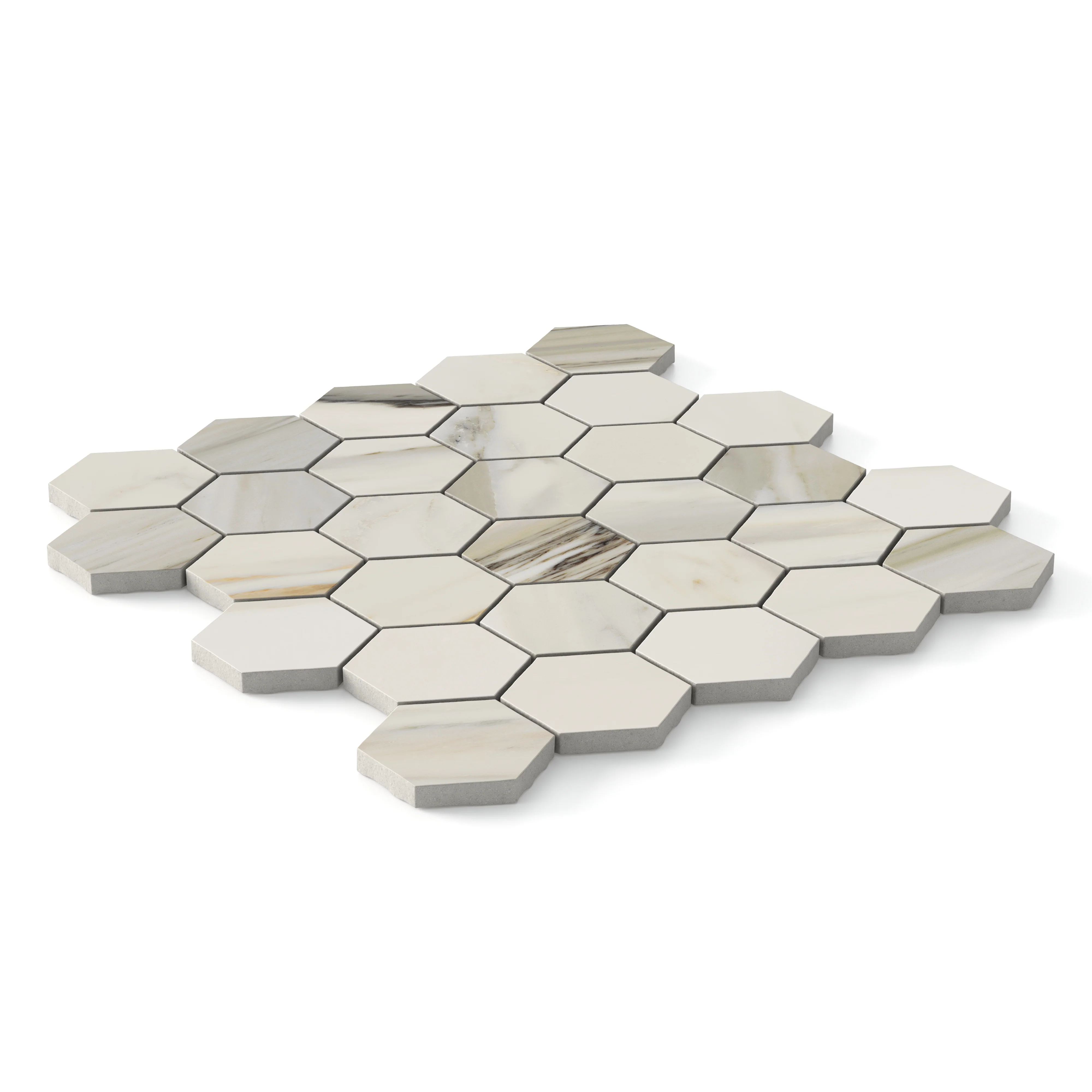 Aniston 2 x 2 Matte Porcelain Hexagon Mosaic Tile in Calacatta Cremo - Image 3