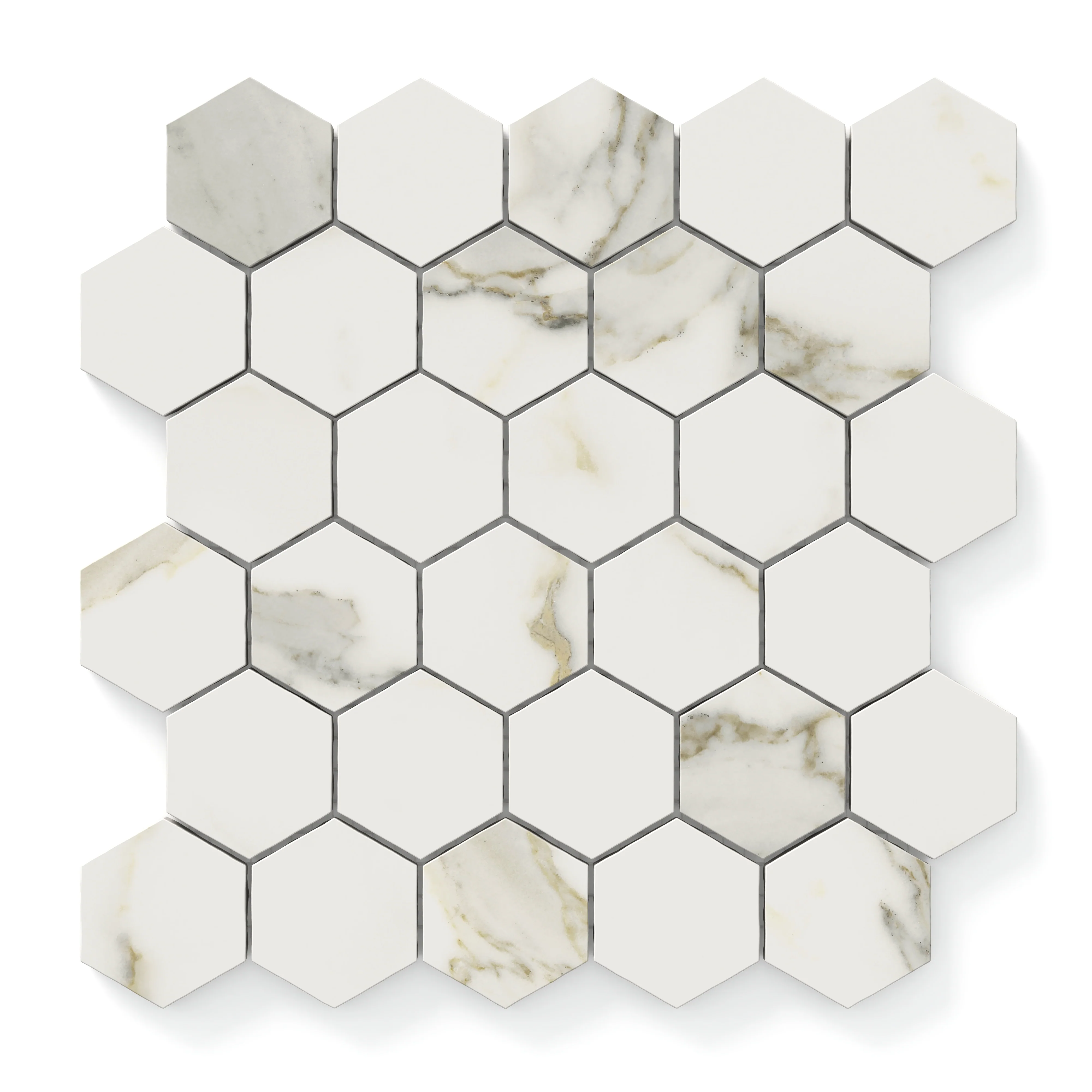 Aniston 2 x 2 Matte Porcelain Hexagon Mosaic Tile in Calacatta Top