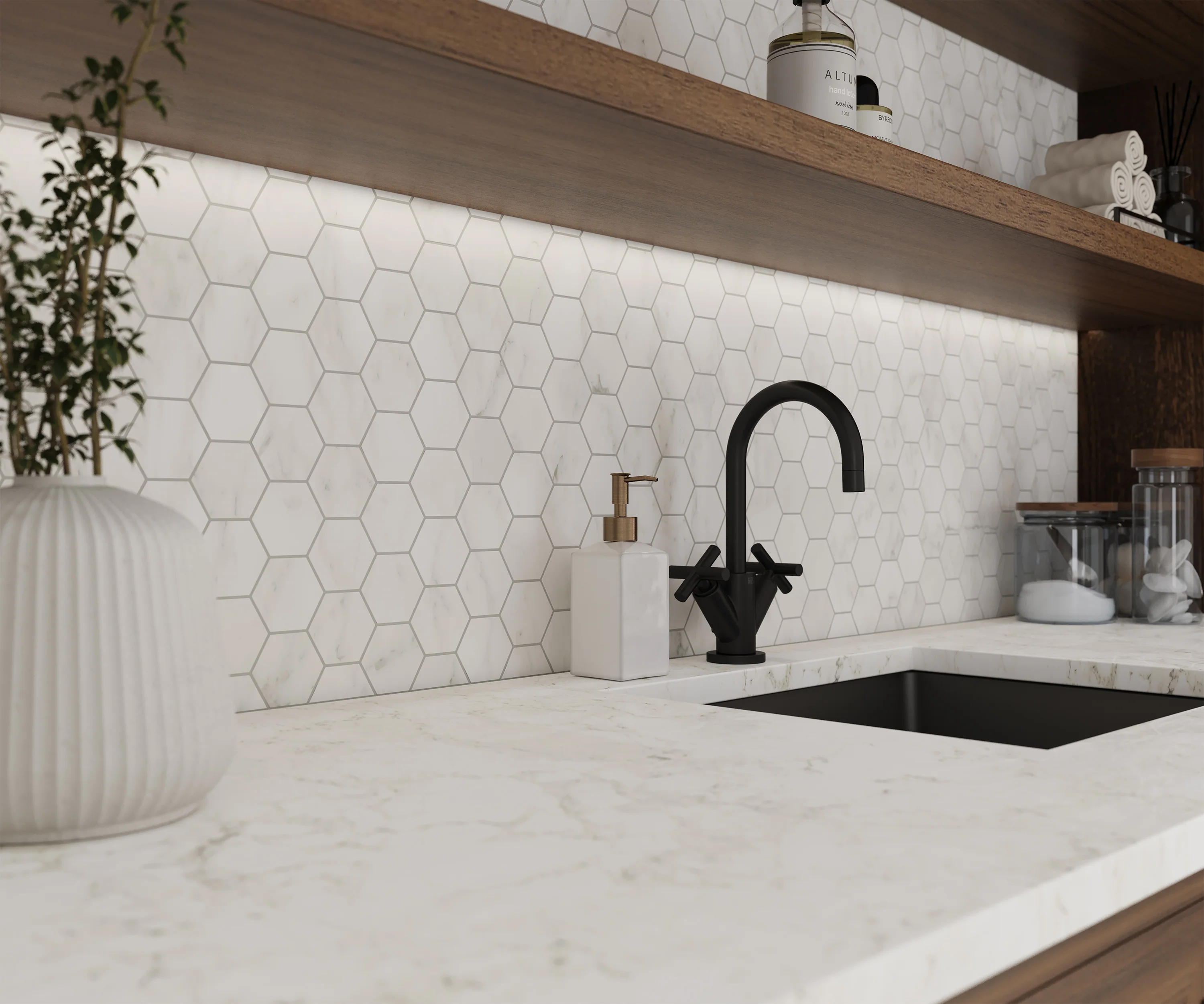 Aniston 2 x 2 Matte Porcelain Hexagon Mosaic Tile in Carrara Bianco - Image 8