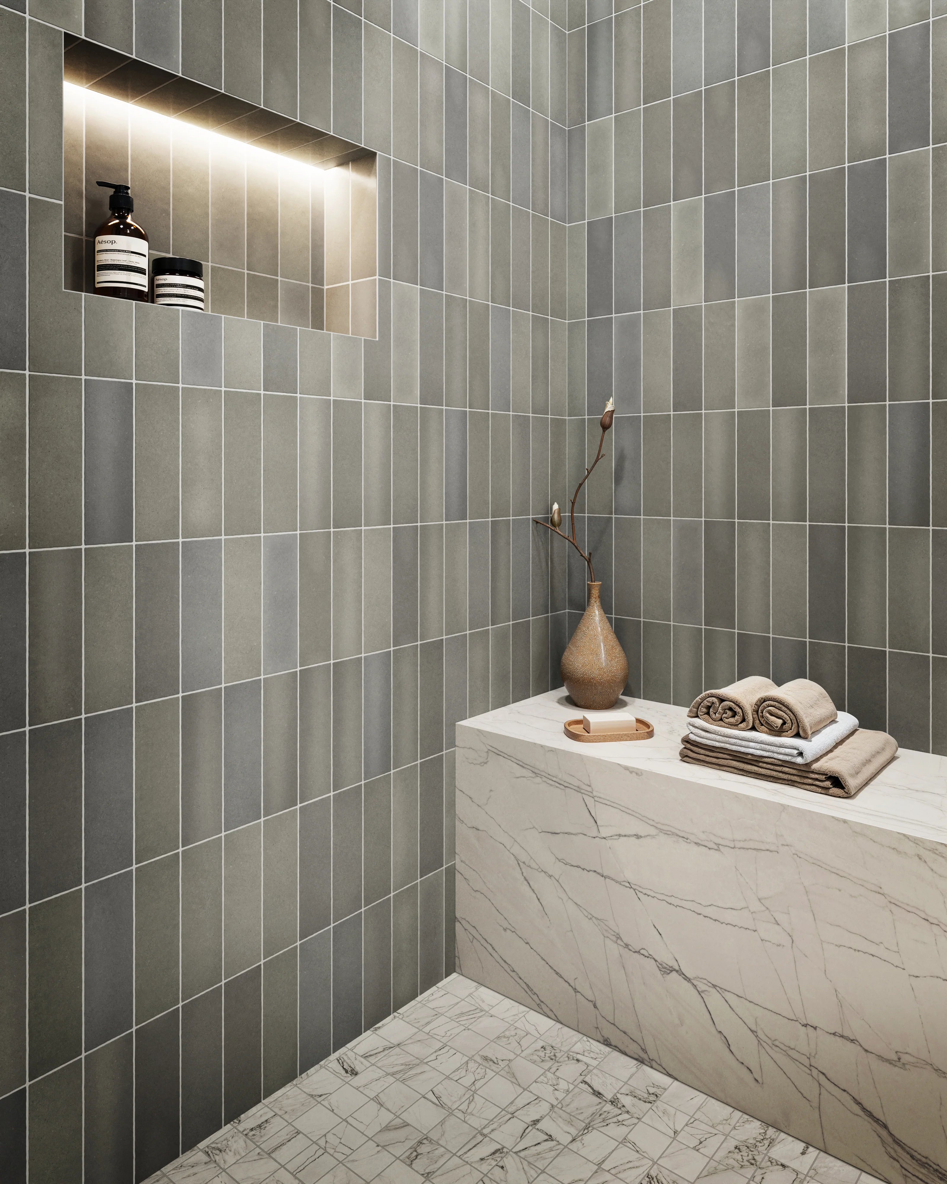Aniston 2 x 2 Matte Porcelain Mosaic Tile in Calacatta Quartzite - Image 12