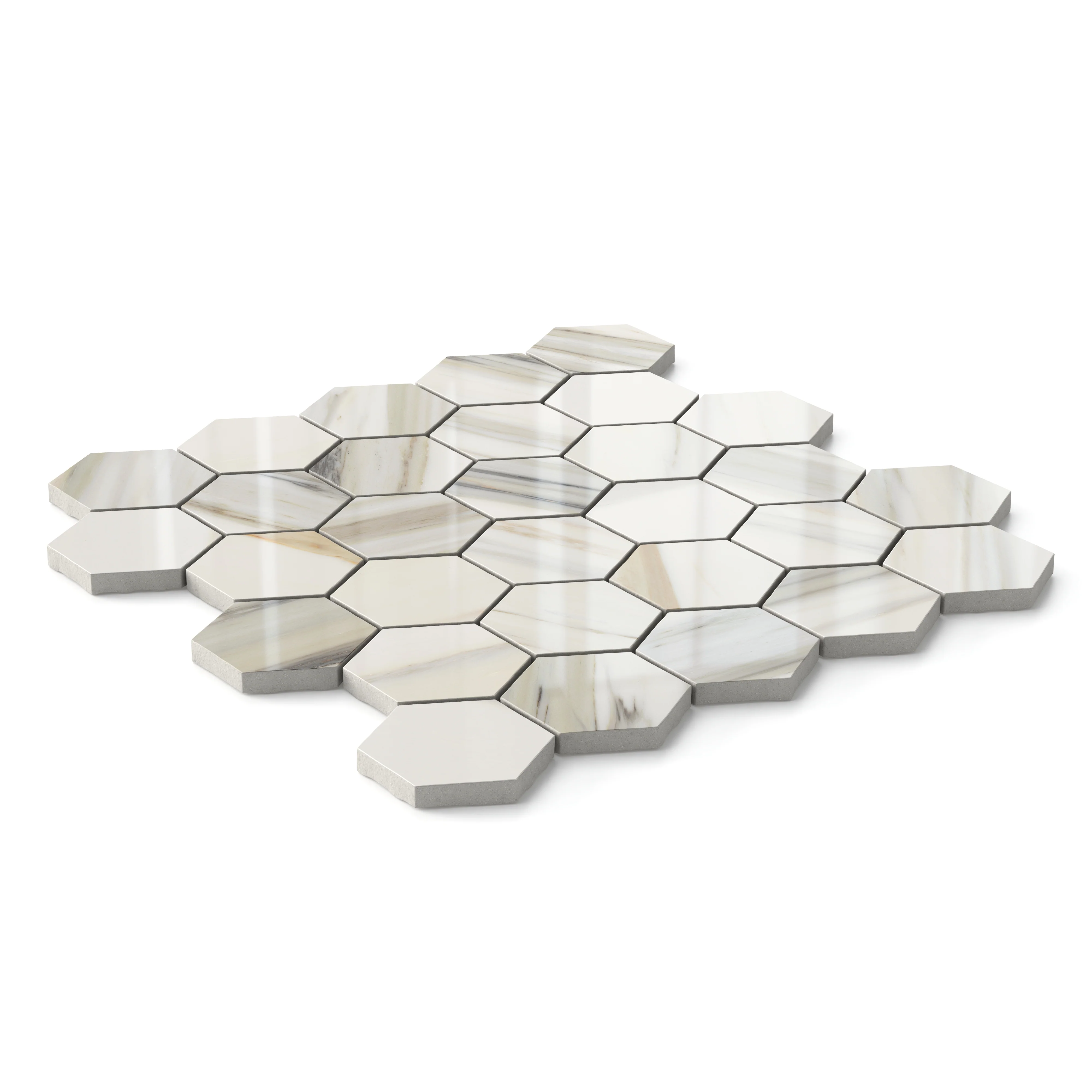 Aniston 2 x 2 Polished Porcelain Hexagon Mosaic Tile in Calacatta Cremo - Image 2