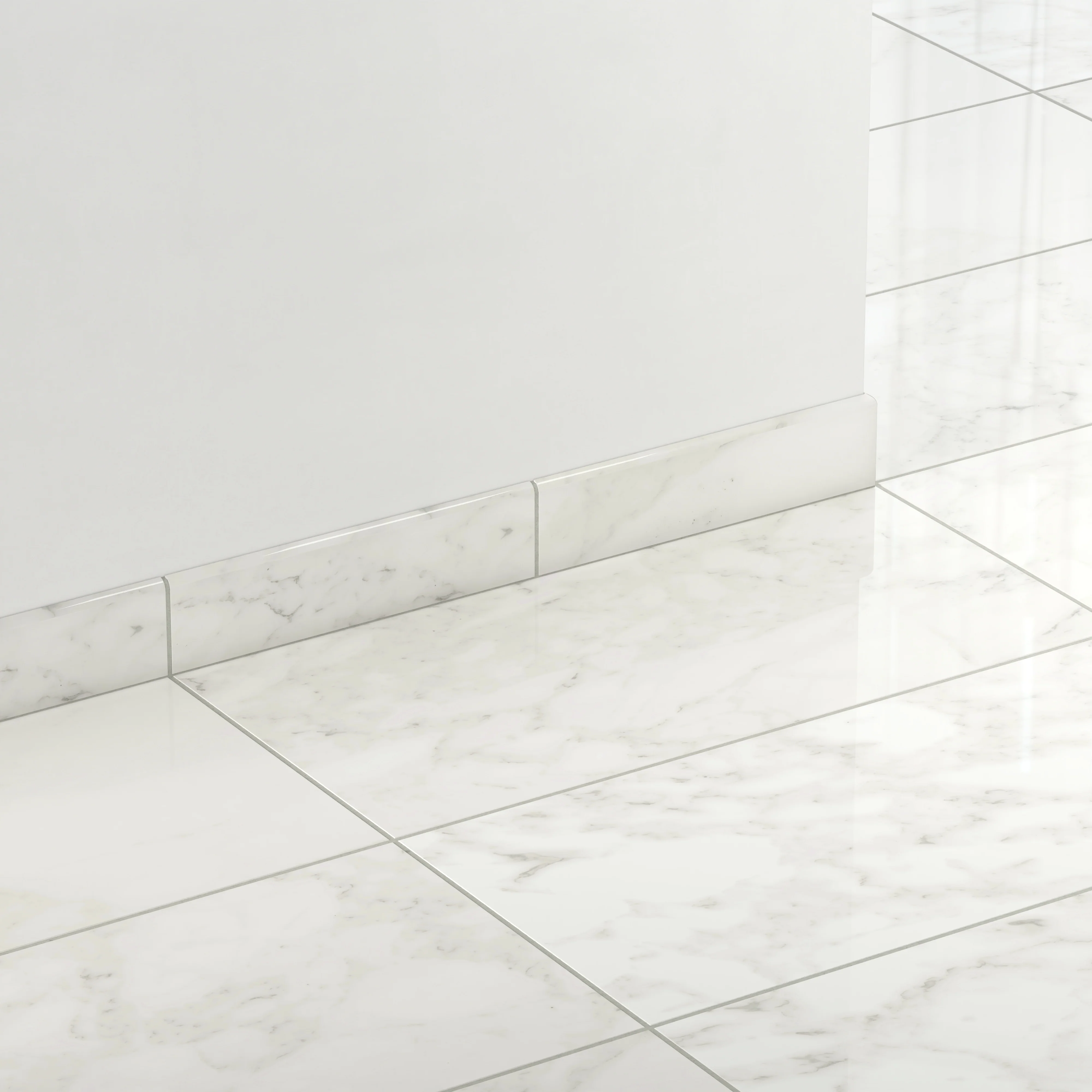Aniston 3 x 12 Polished Porcelain Bullnose Tile in Carrara Bianco - Image 3