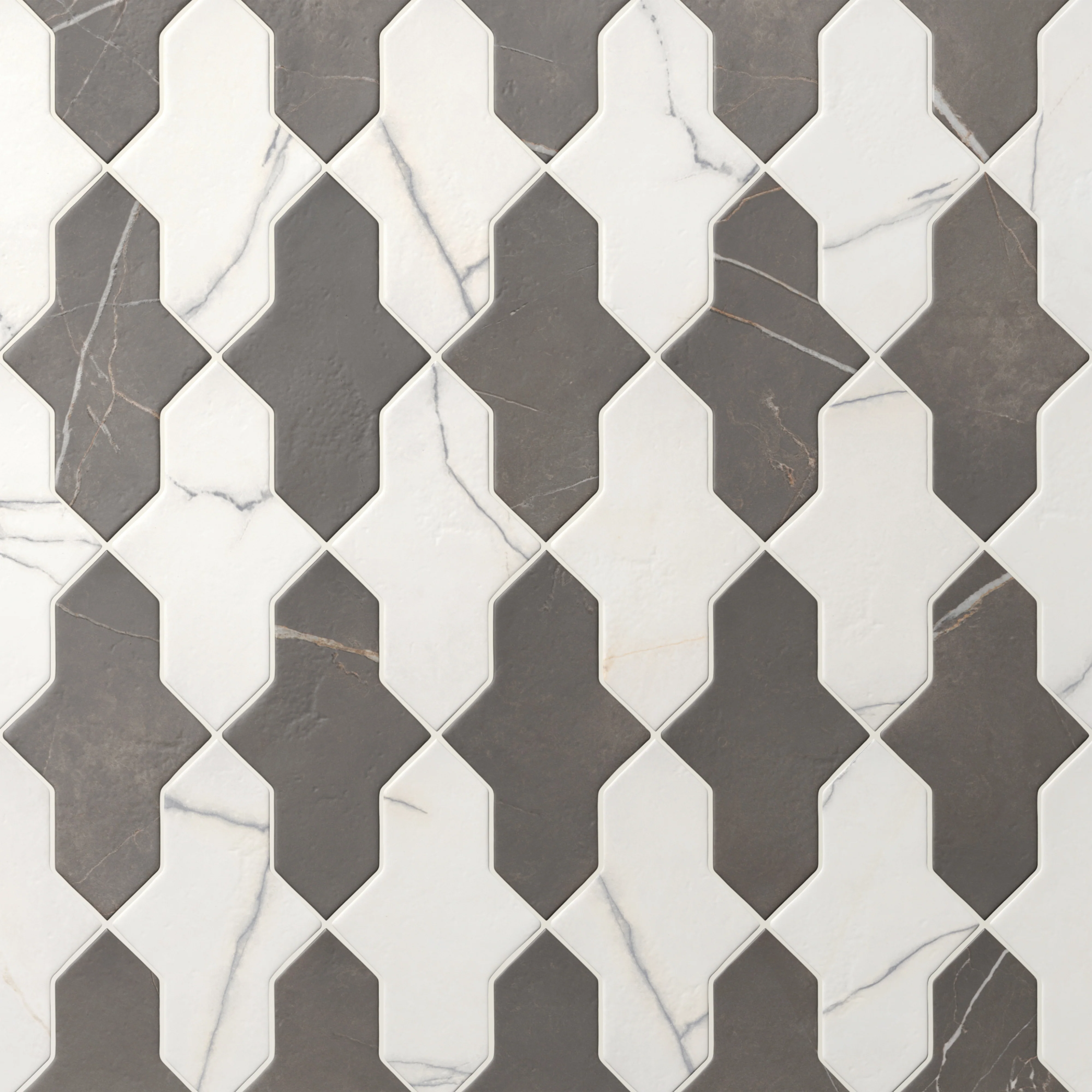 Aslan 2 x 8 Porcelain Tile Shield Checkerboard in Calacatta and Imperial