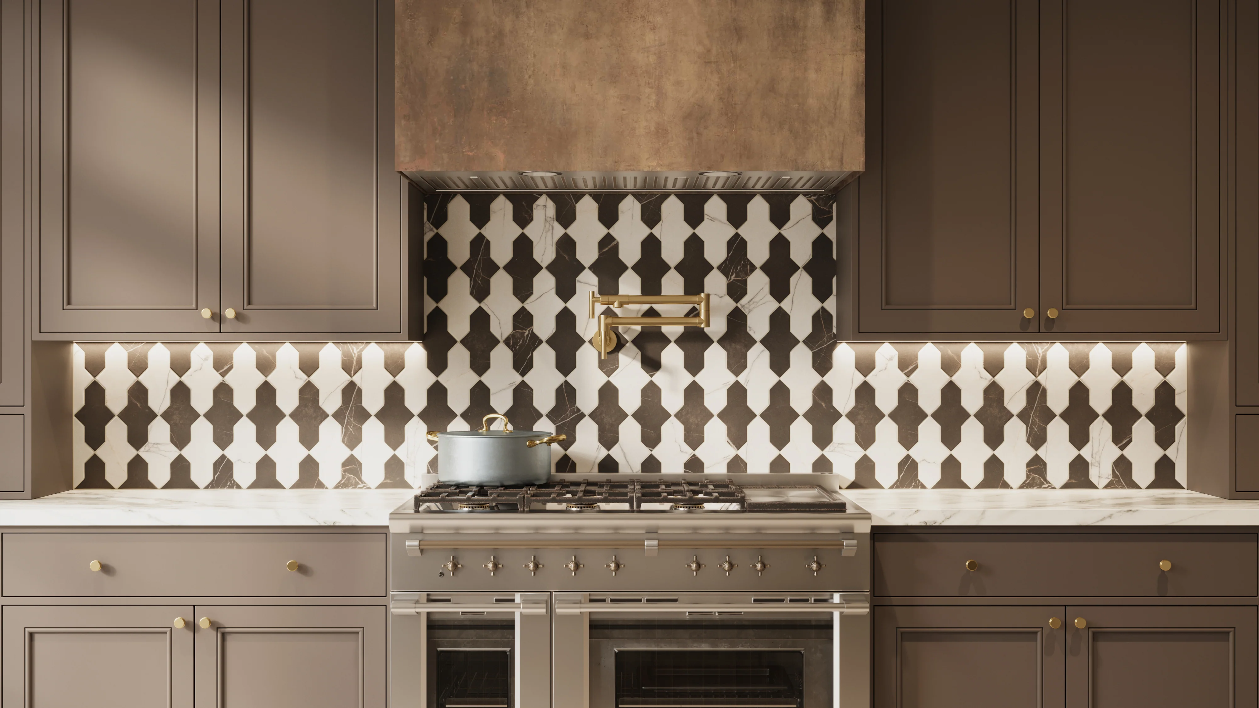 Aslan 2 x 8 Porcelain Tile Shield Checkerboard in Calacatta and Imperial - Image 2