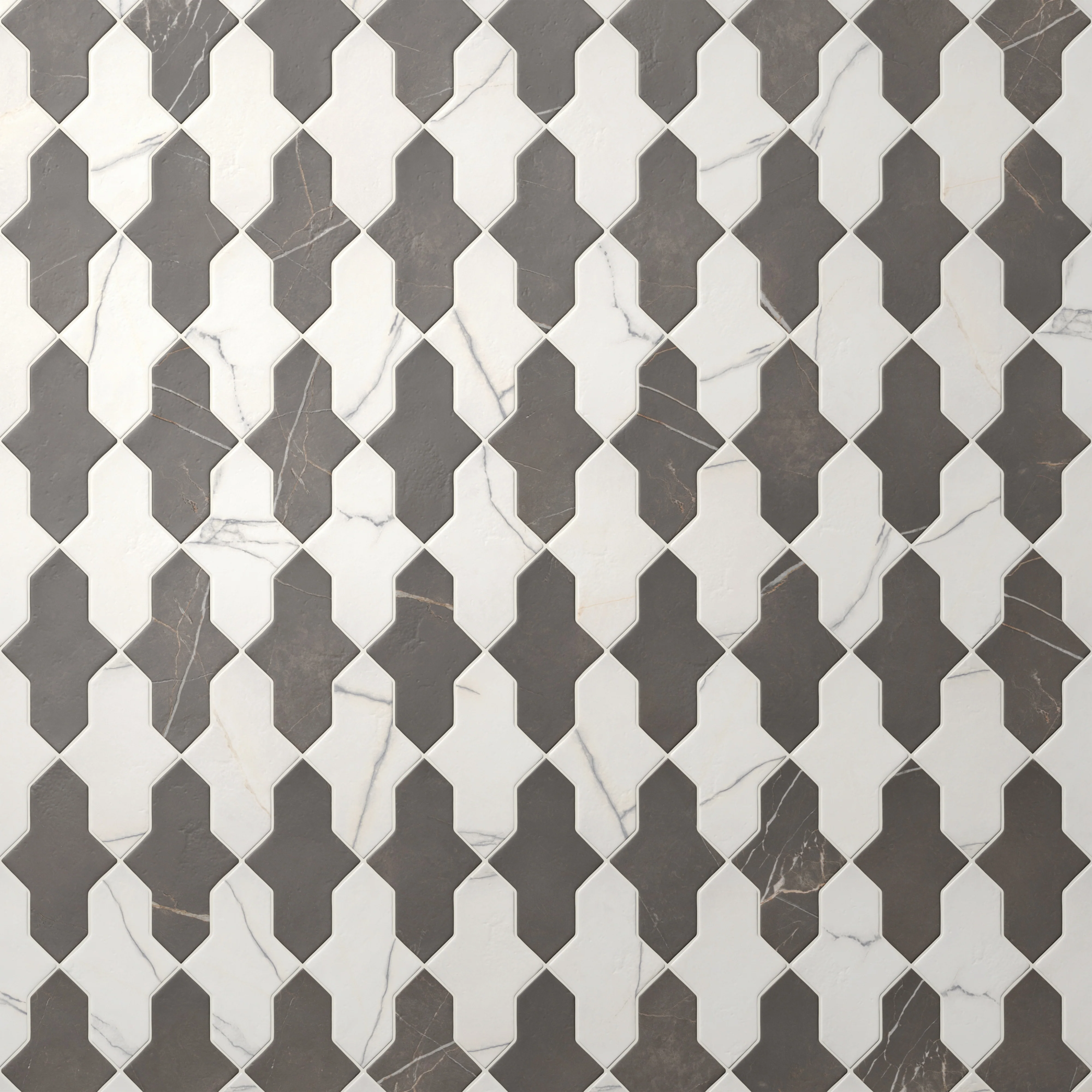 Aslan 2 x 8 Porcelain Tile Shield Checkerboard in Calacatta and Imperial - Image 5