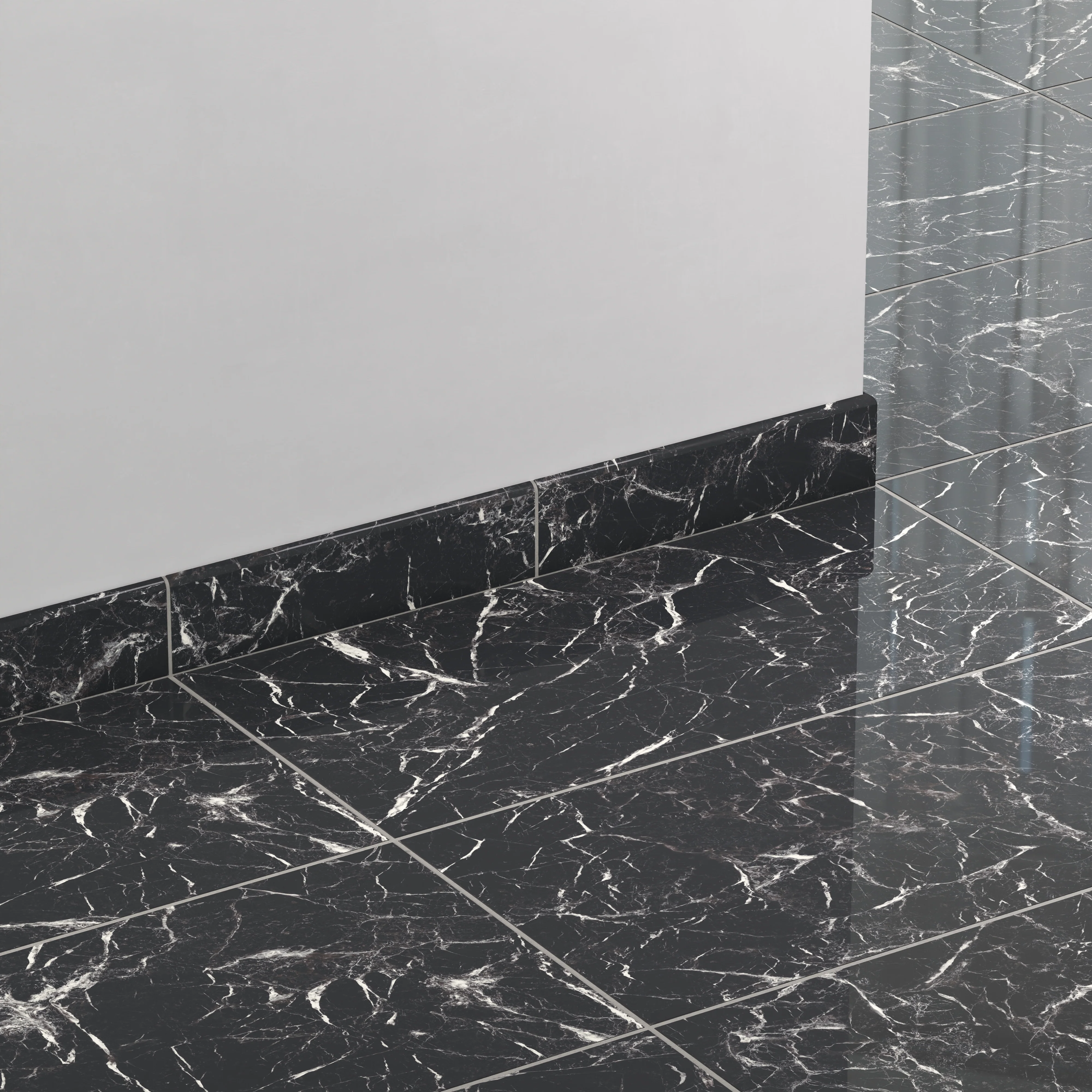 Blair 3 x 12 Polished Porcelain Bullnose Tile in Marmo Black - Image 3