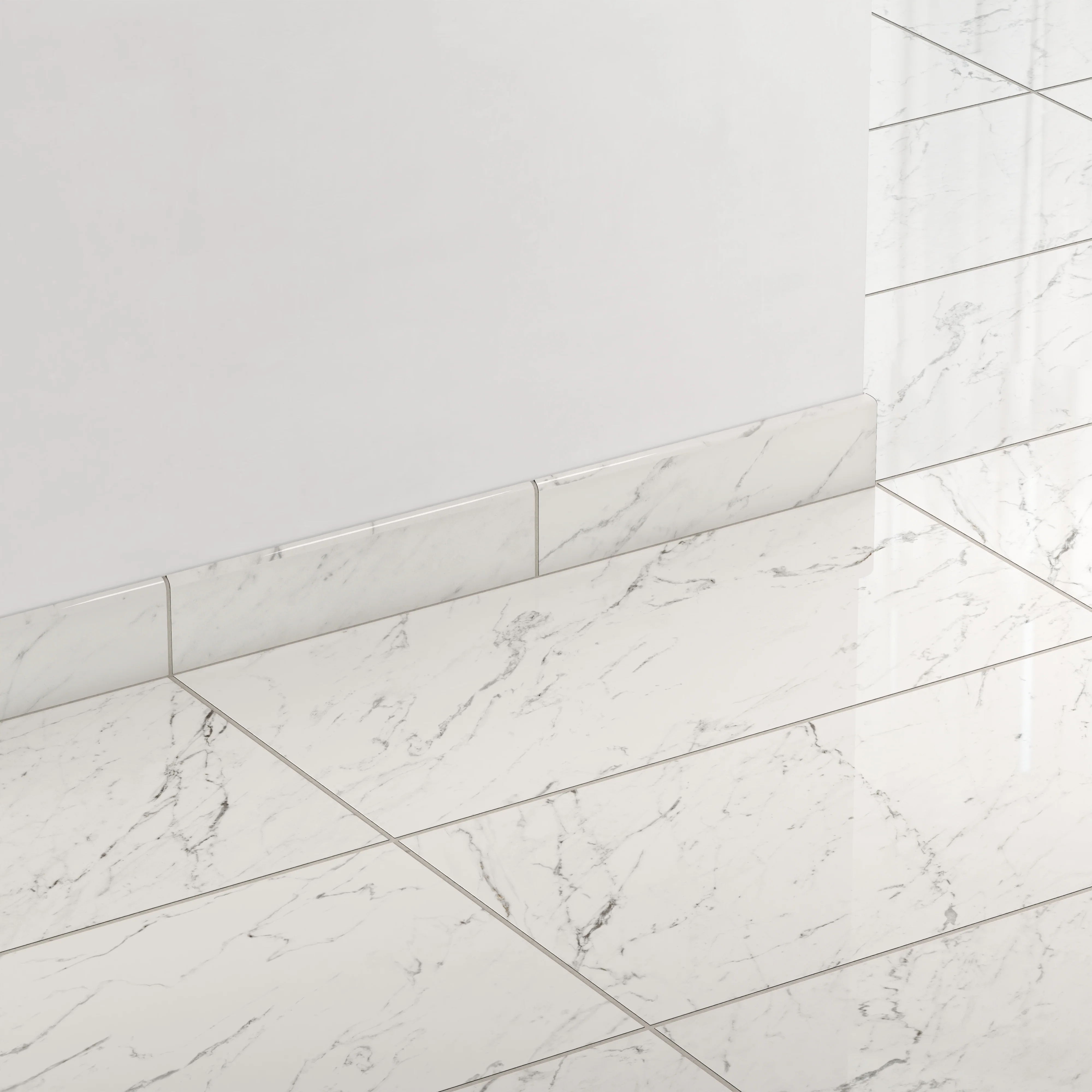 Blair 3 x 12 Polished Porcelain Bullnose Tile in White Carrara - Image 3