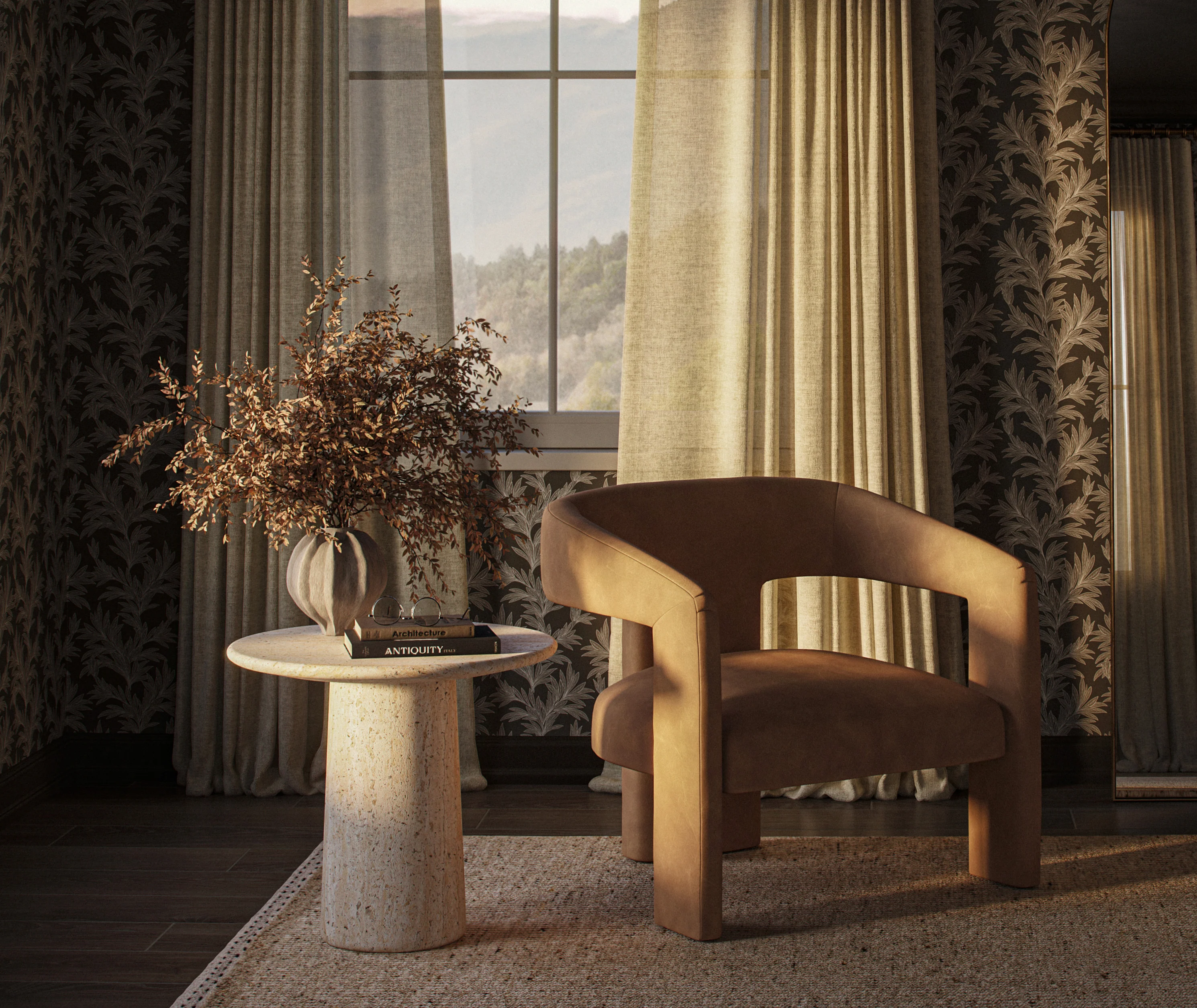 Bower Wallpaper in Olive I, 52" x 132" - Image 2