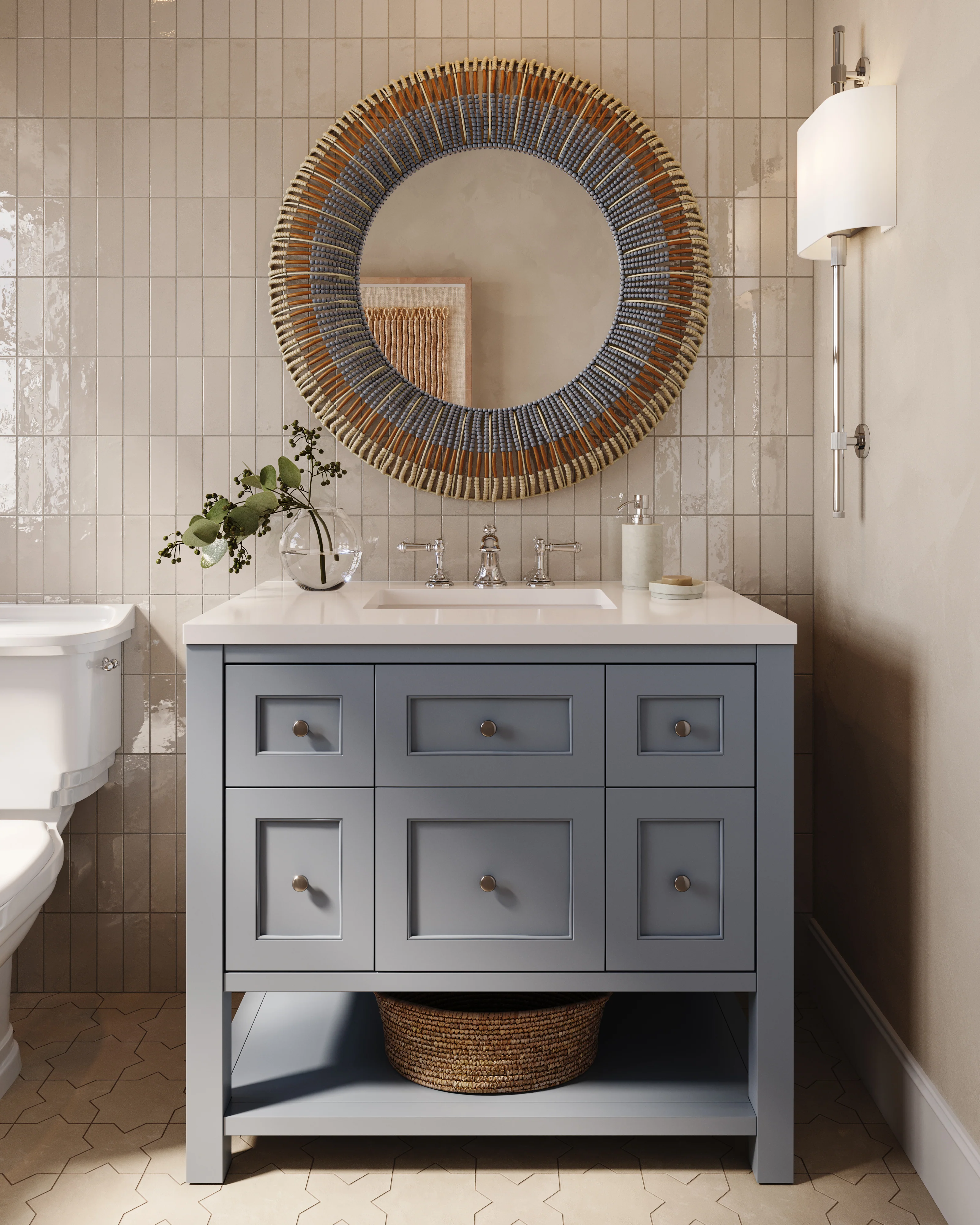 Bridgette 36" Single Vanity in Serenity Blue with 3 cm White Zeus Quartz Top - Image 2