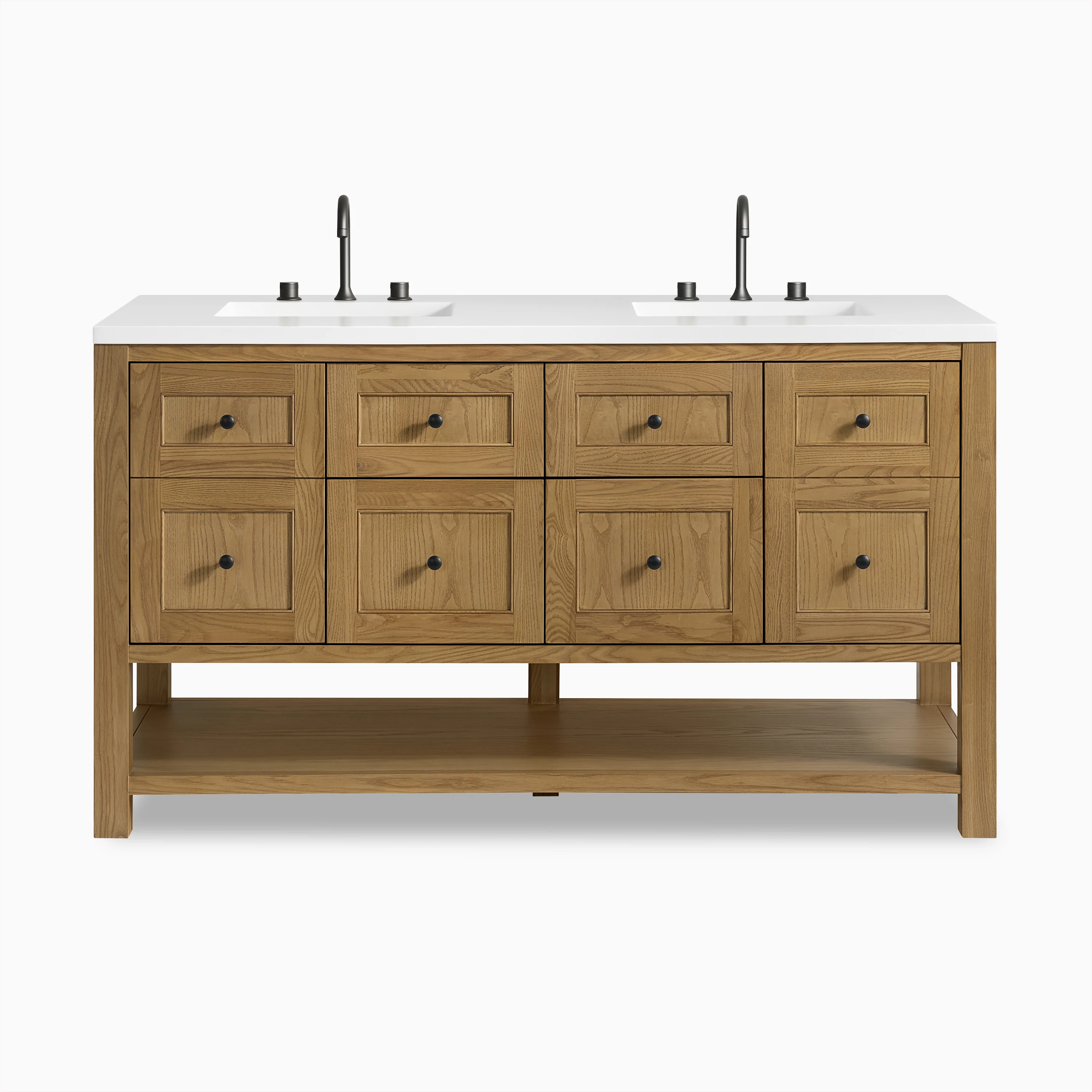 Bridgette 60" Double Vanity in Light Natural Oak with 3 cm White Zeus Quartz Top
