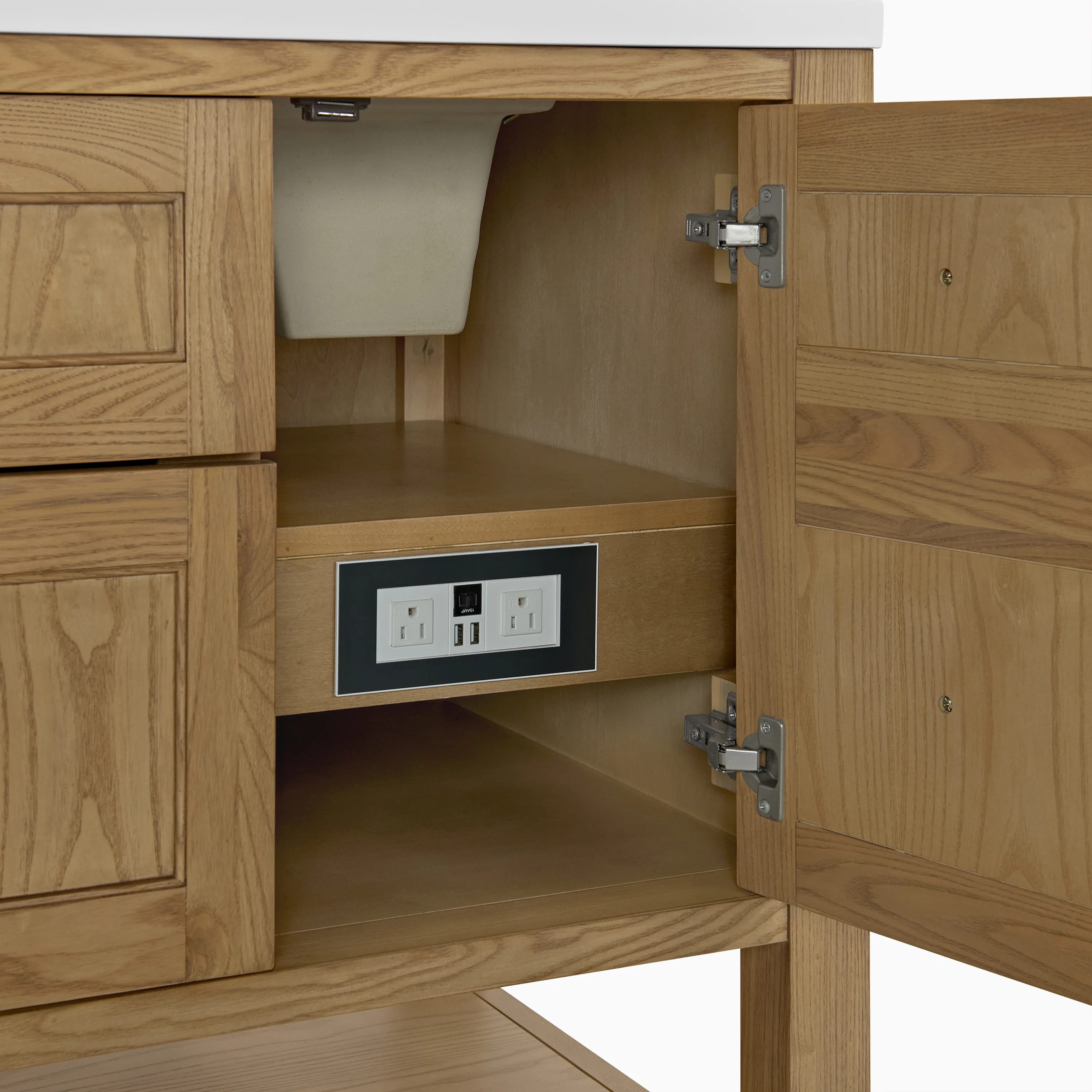 Bridgette 60" Double Vanity in Light Natural Oak with 3 cm White Zeus Quartz Top - Image 8