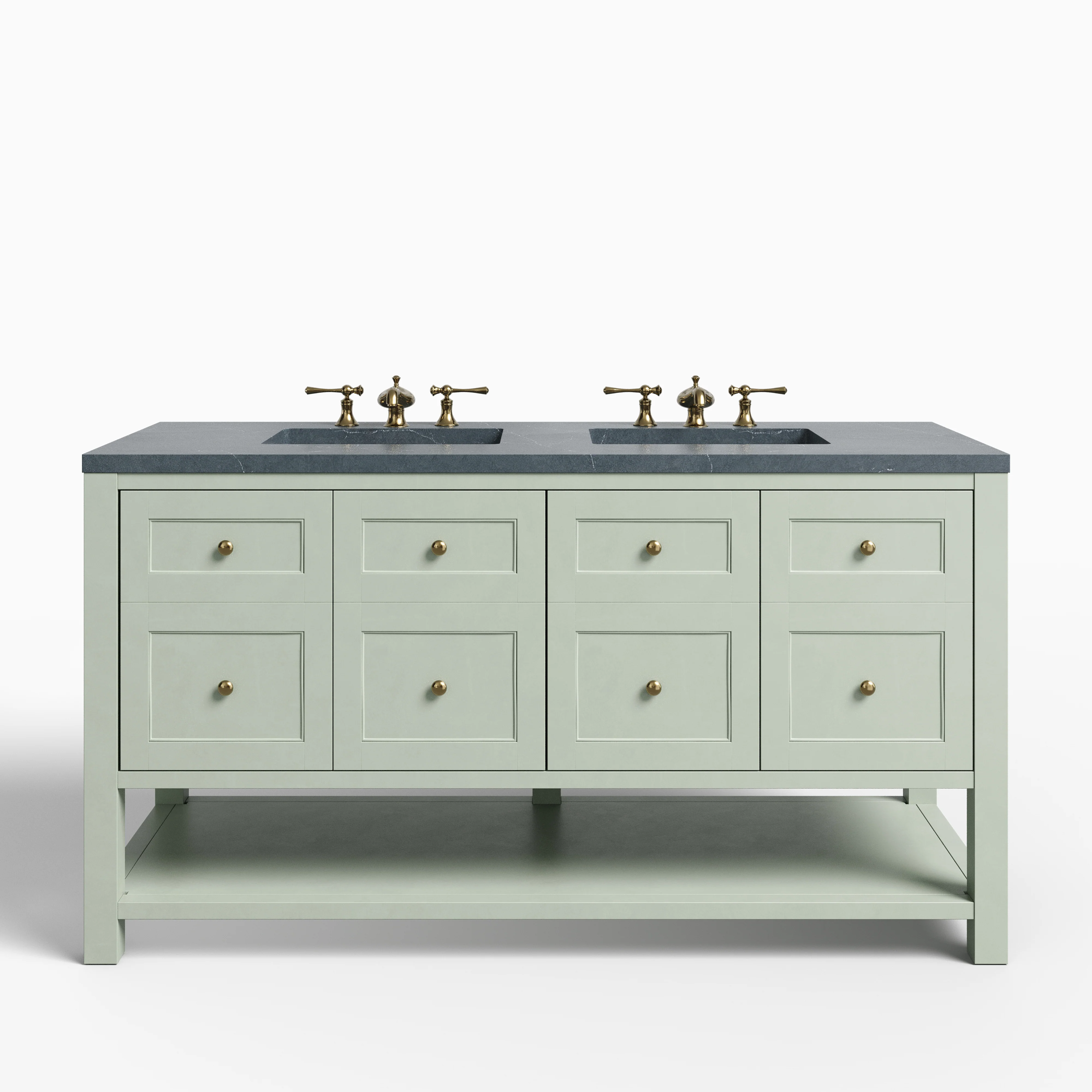 Bridgette 60" Double Vanity in Smokey Celadon with 3 cm Charcoal Soapstone Quartz Top