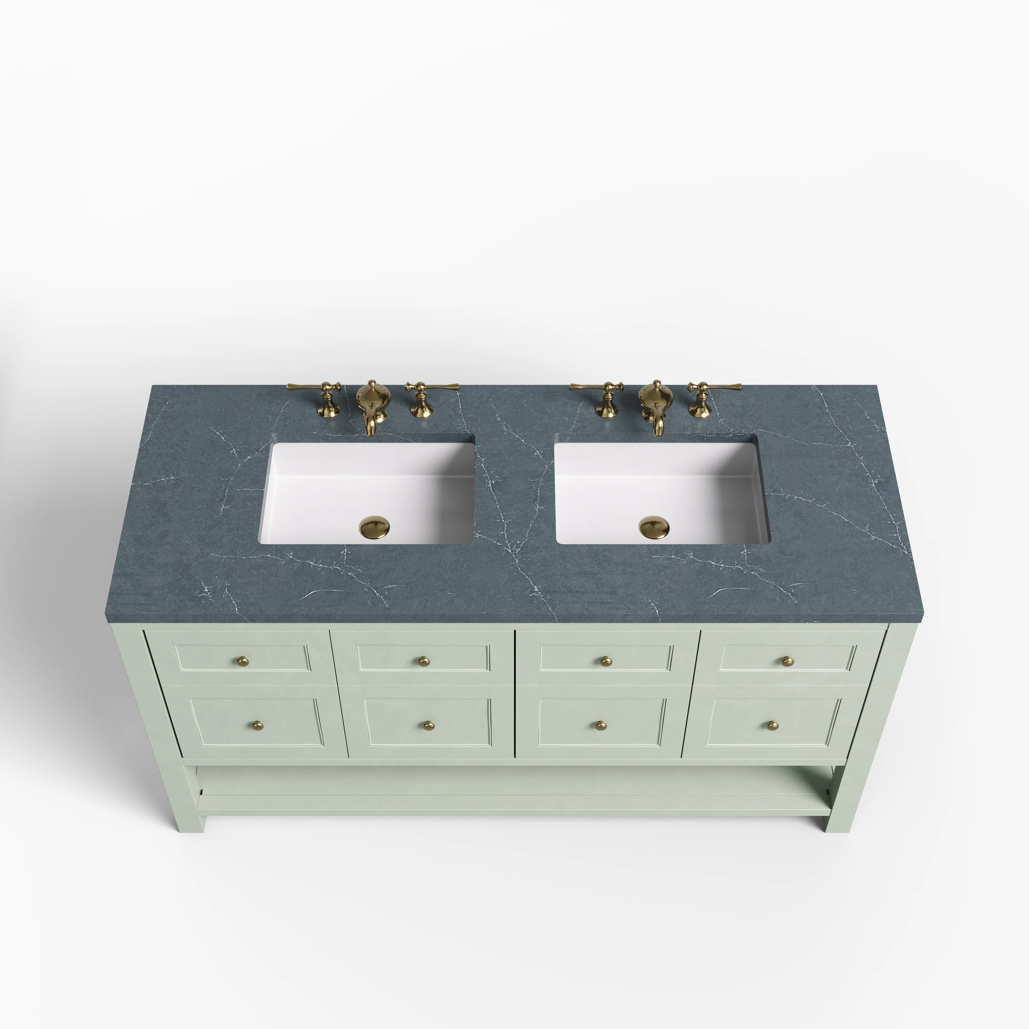 Bridgette 60" Double Vanity in Smokey Celadon with 3 cm Charcoal Soapstone Quartz Top - Image 3
