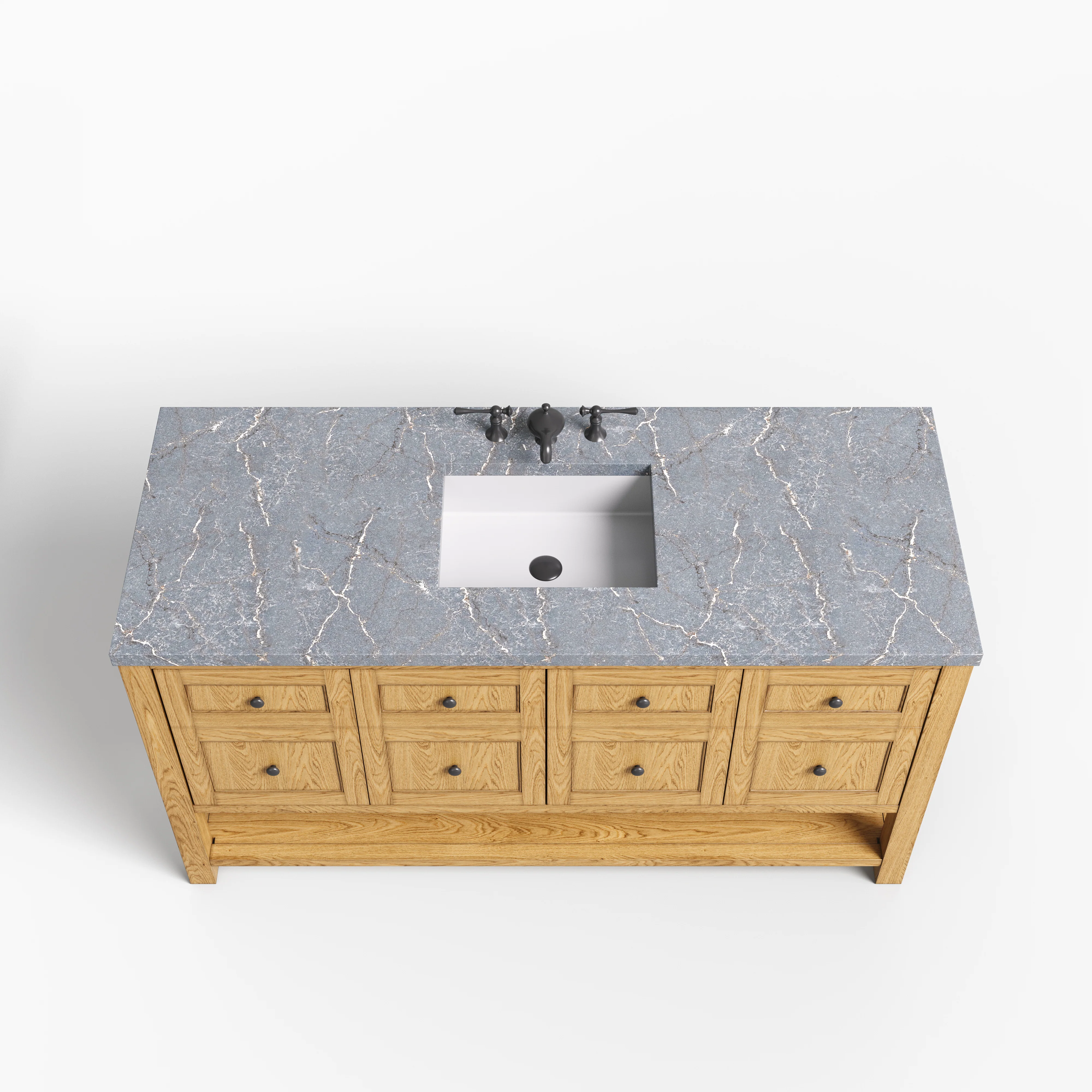 Bridgette 60" Single Vanity in Light Natural Oak with 3 cm Parisien Bleu Quartz Top - Image 3