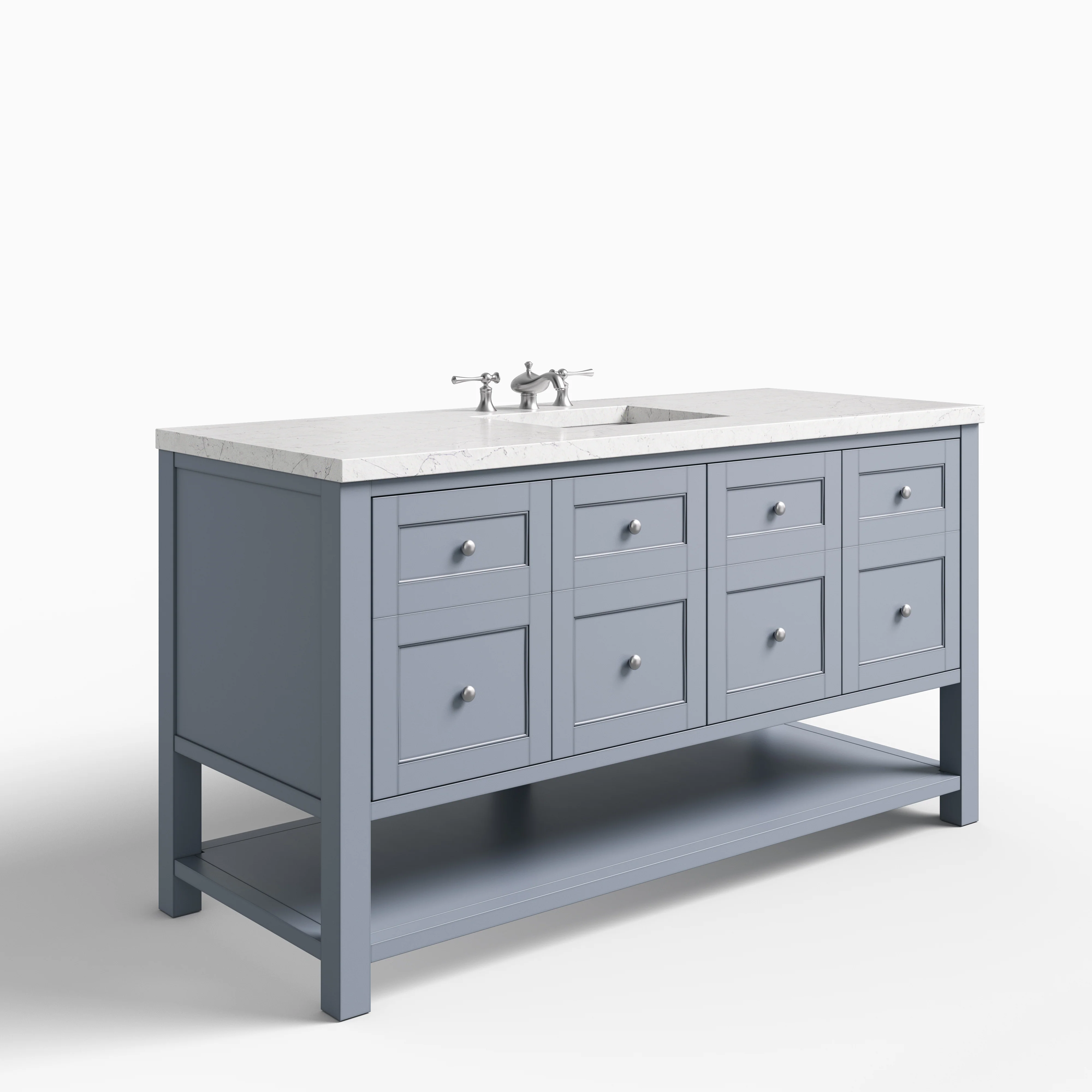 Bridgette 60" Single Vanity in Serenity Blue with 3 cm Eternal Jasmine Pearl Quartz Top - Image 2