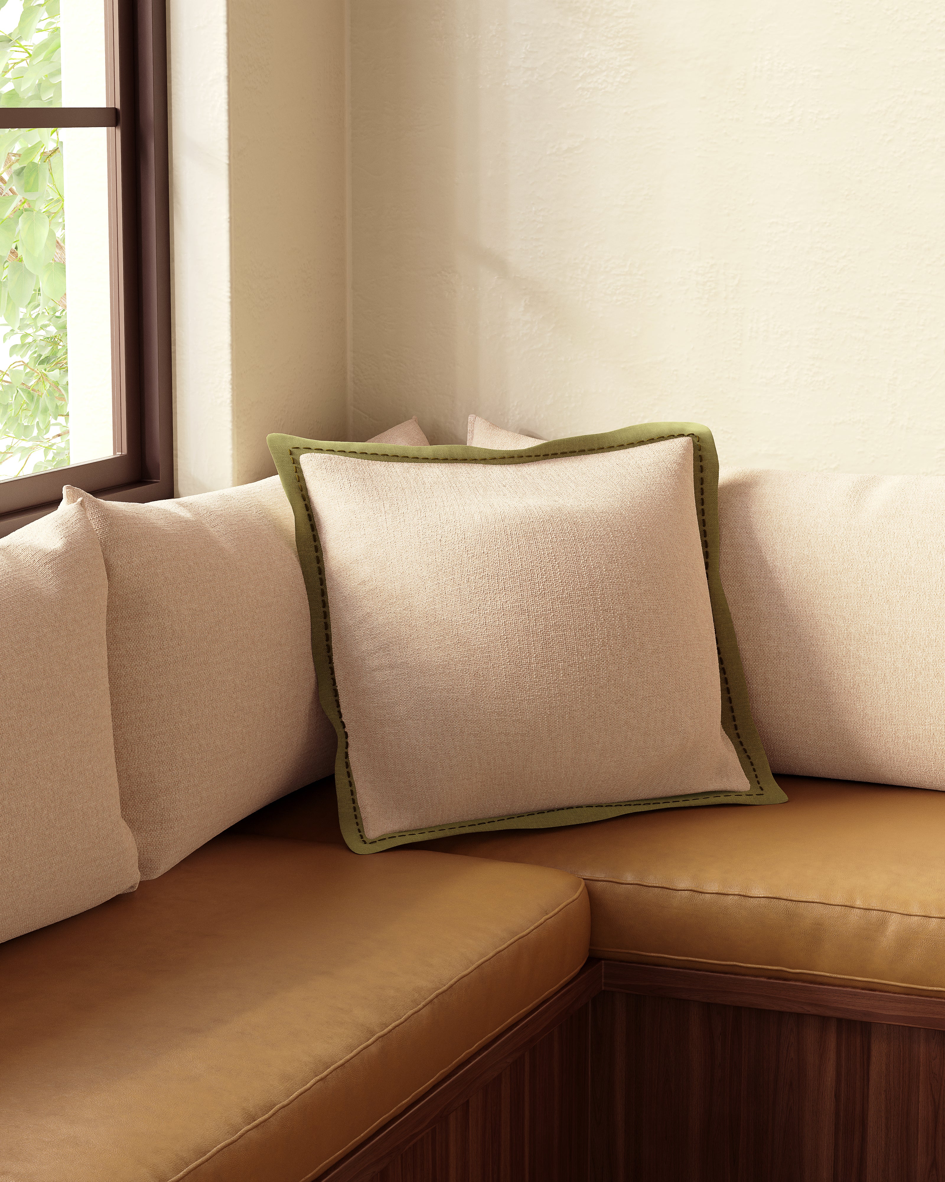 Brielle 18'' x 18'' Pillow Cover in Natural / Green - Image 2