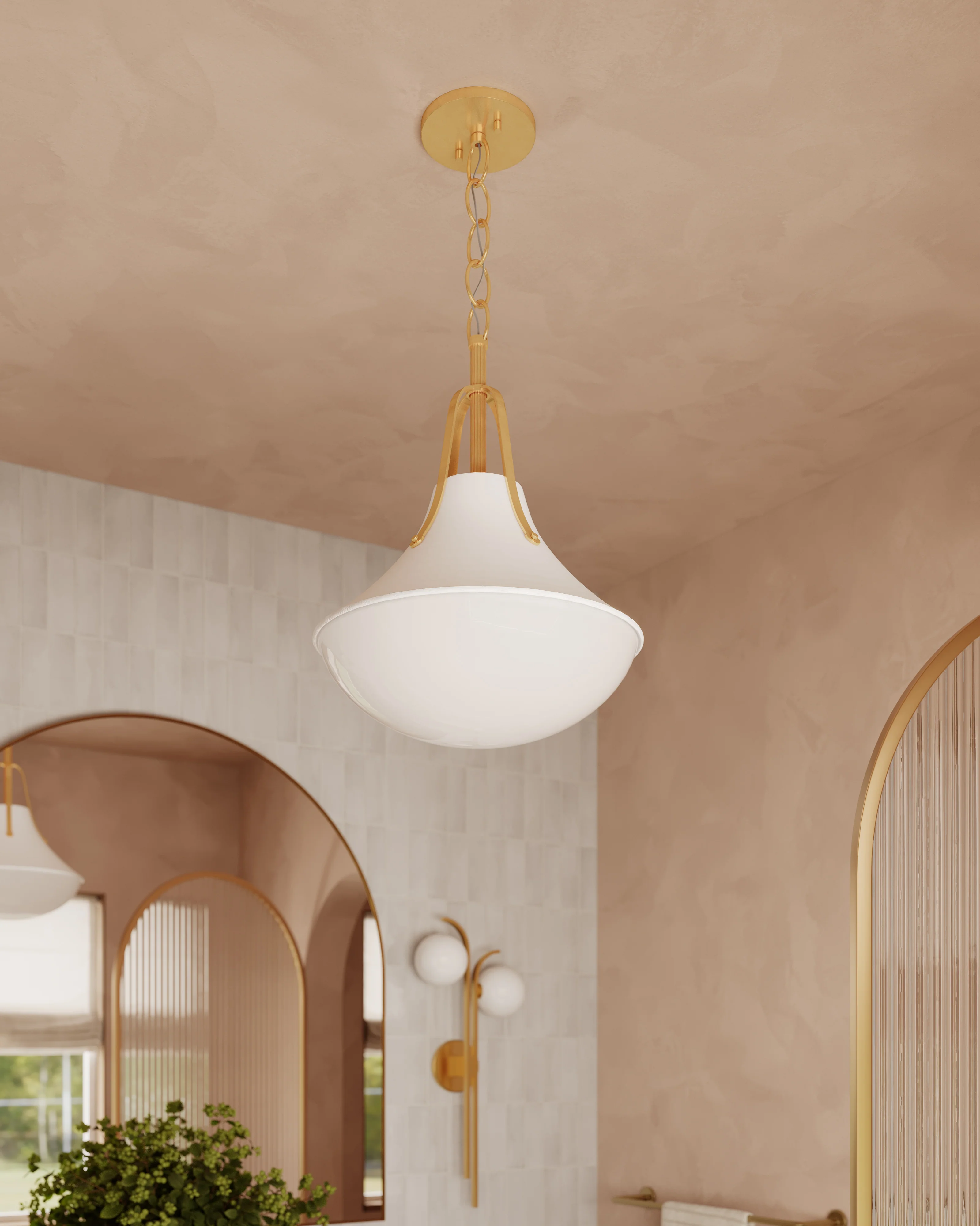 Caruso 16" Pendant in Vintage Gold Leaf / White Plaster - Image 2