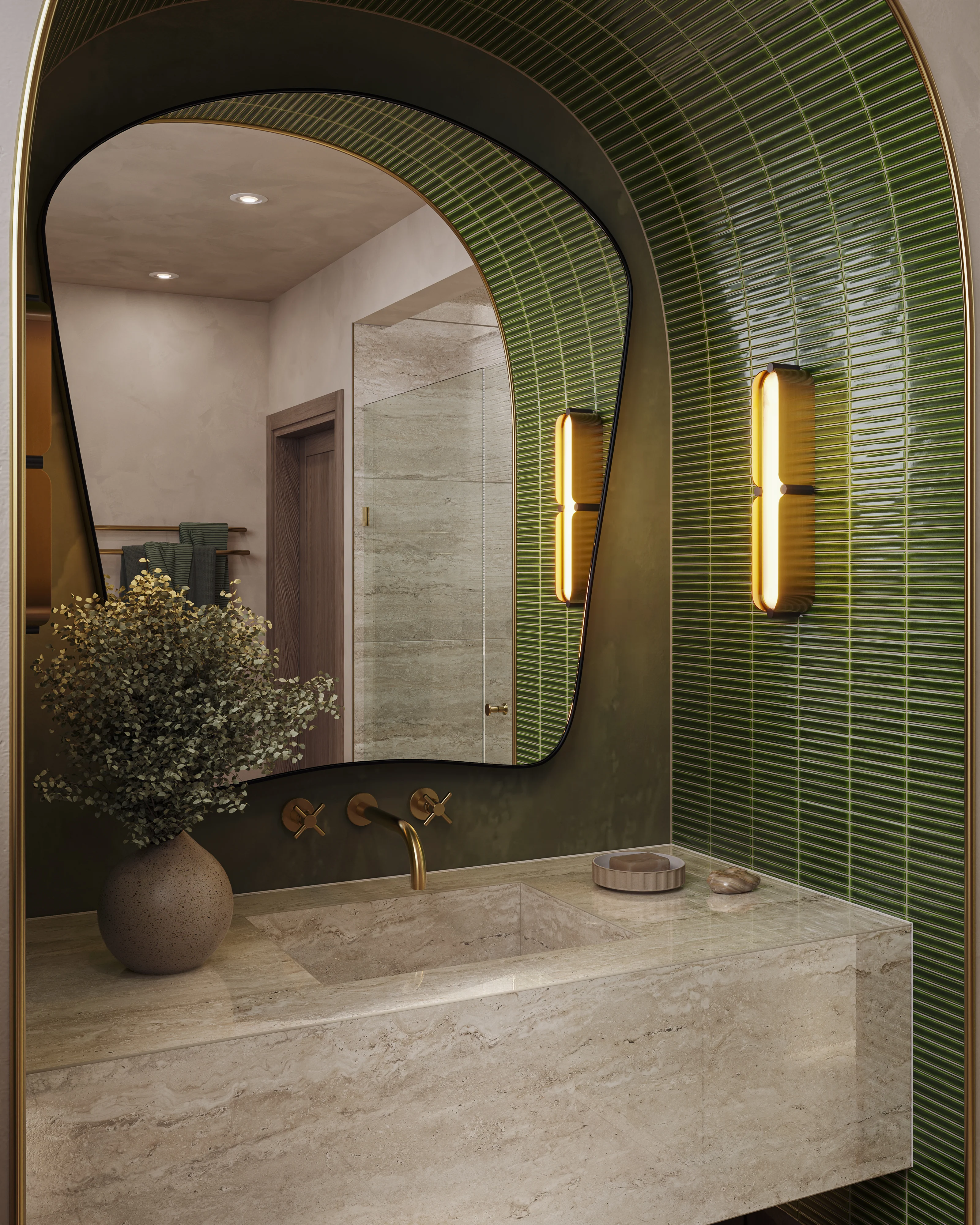 Celia 4.6 x 4.6 Glossy Porcelain Tile in Olive - Image 2
