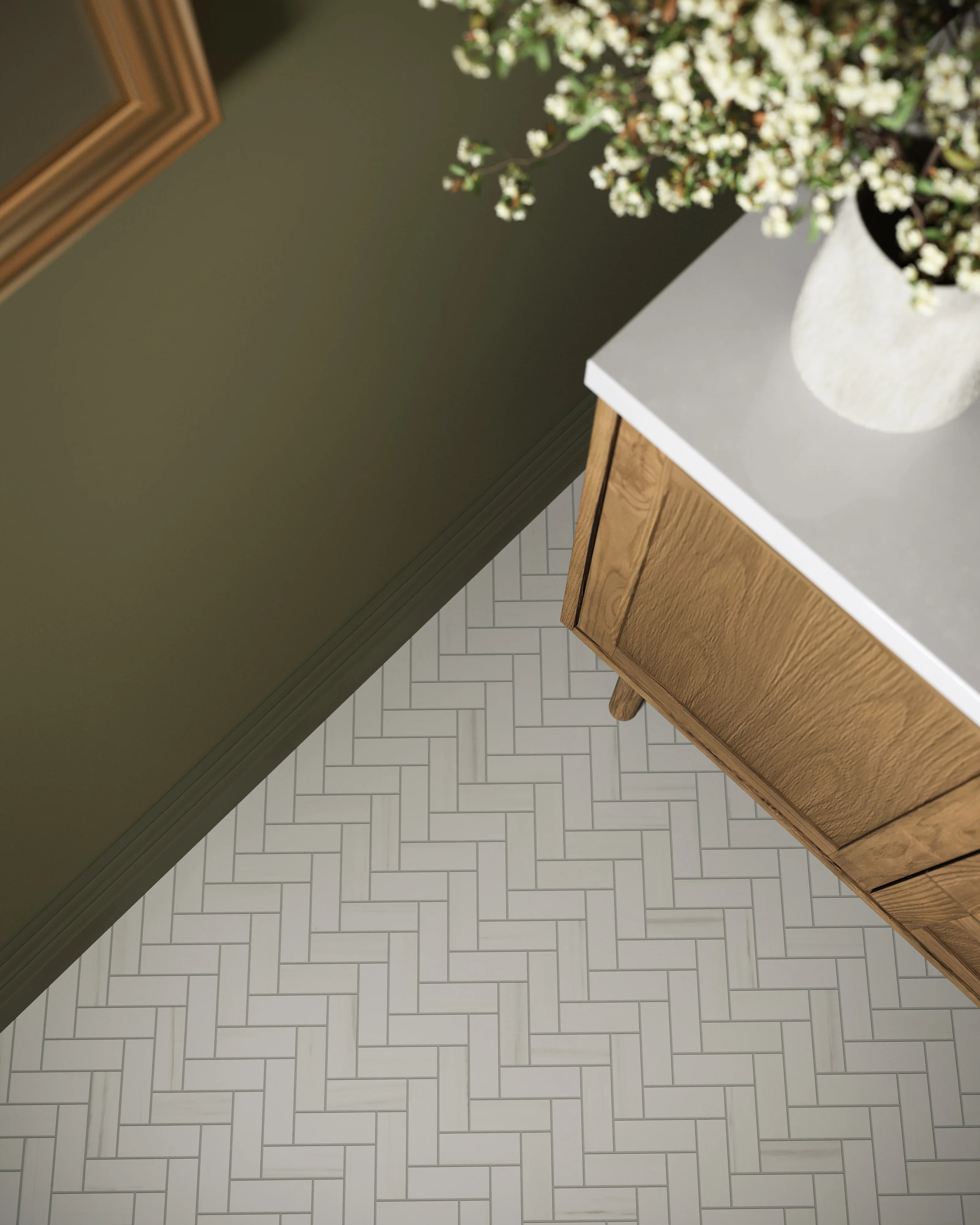 Chantel 12 x 15 Matte Porcelain Herringbone Mosaic Tile in Dolomite - Image 2
