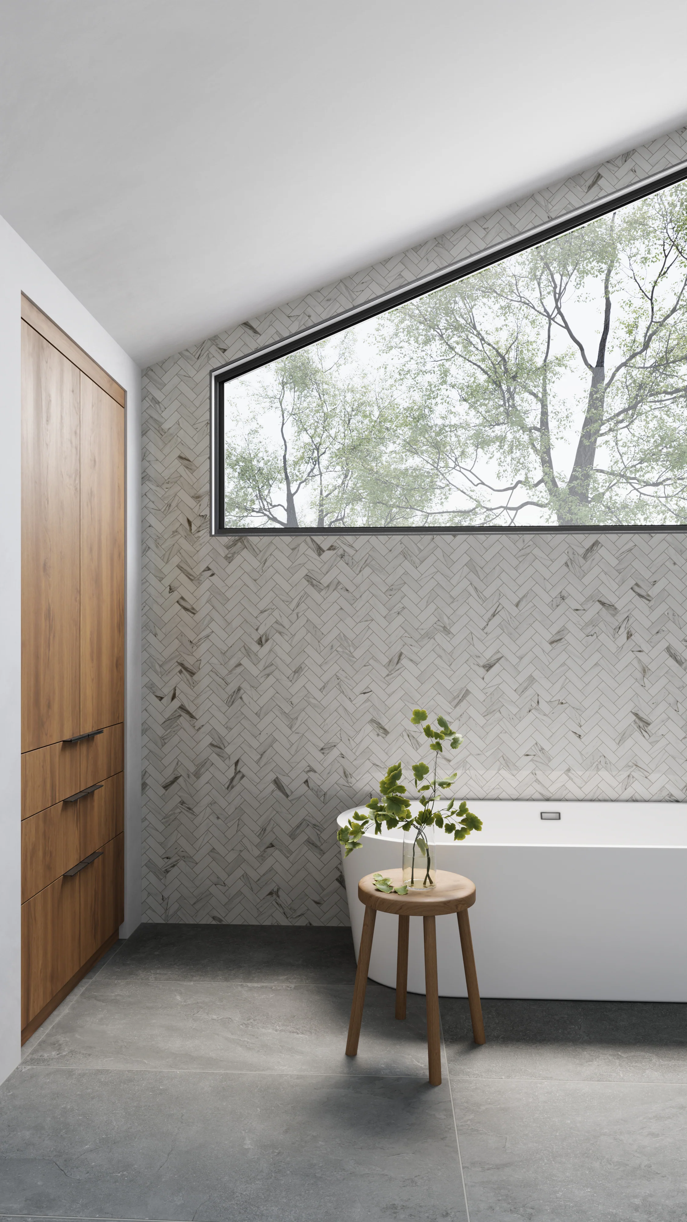 Chantel 12 x 15 Polished Porcelain Herringbone Mosaic Tile in Apuano - Image 2