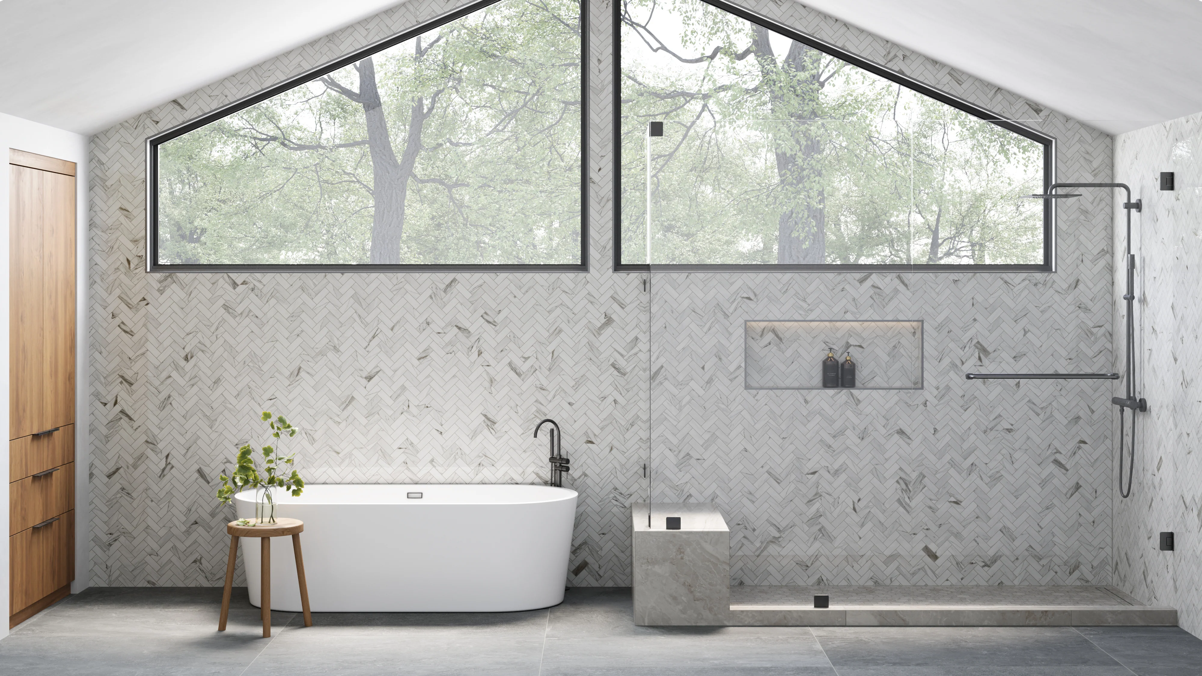 Chantel 12 x 15 Polished Porcelain Herringbone Mosaic Tile in Apuano - Image 8