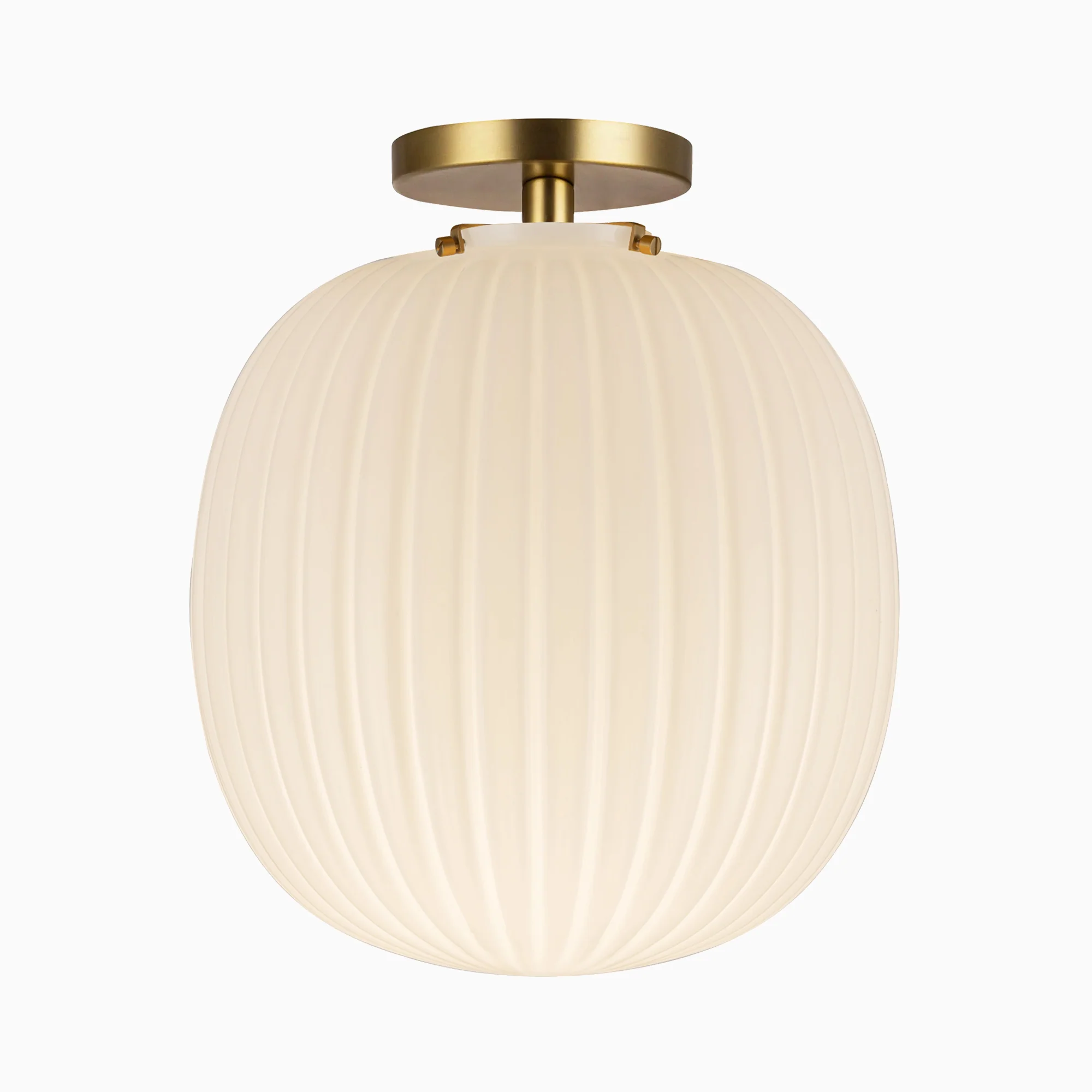 Cheyenne 12" Socket Semi-Flush Mount in Brushed Gold/Glossy Ribbed Opal Glass