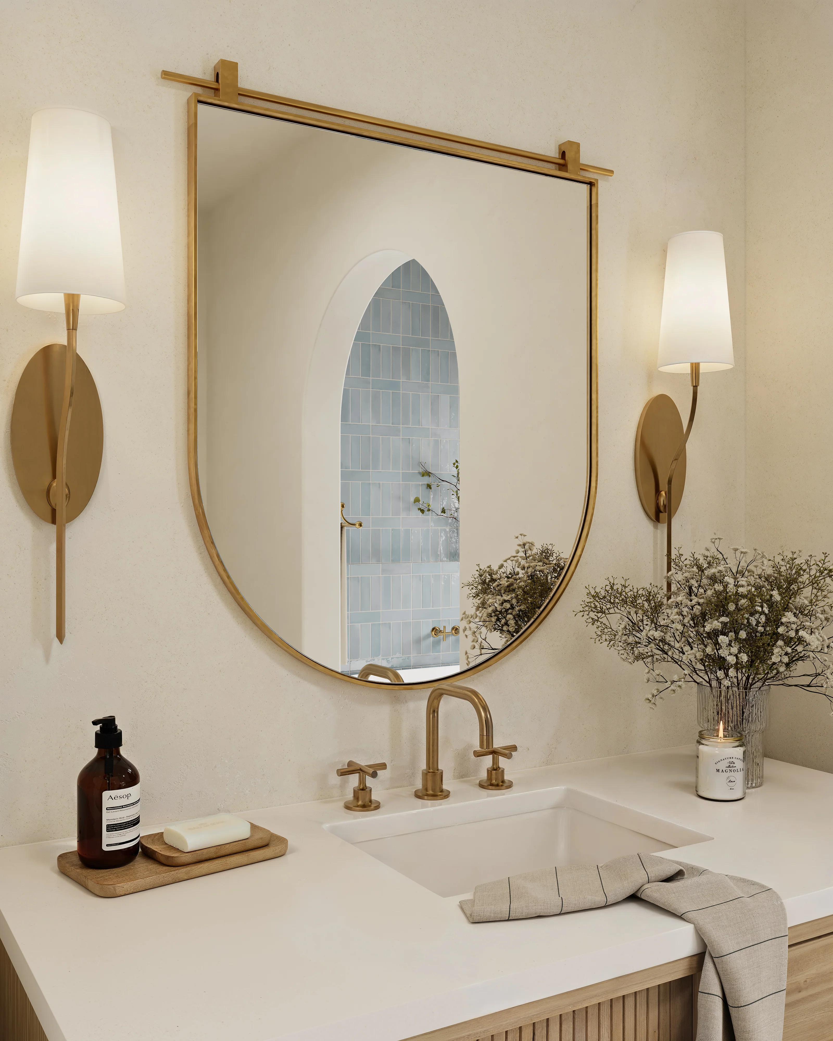 Clancy Small Arch Mirror in Antique Brass - Image 10