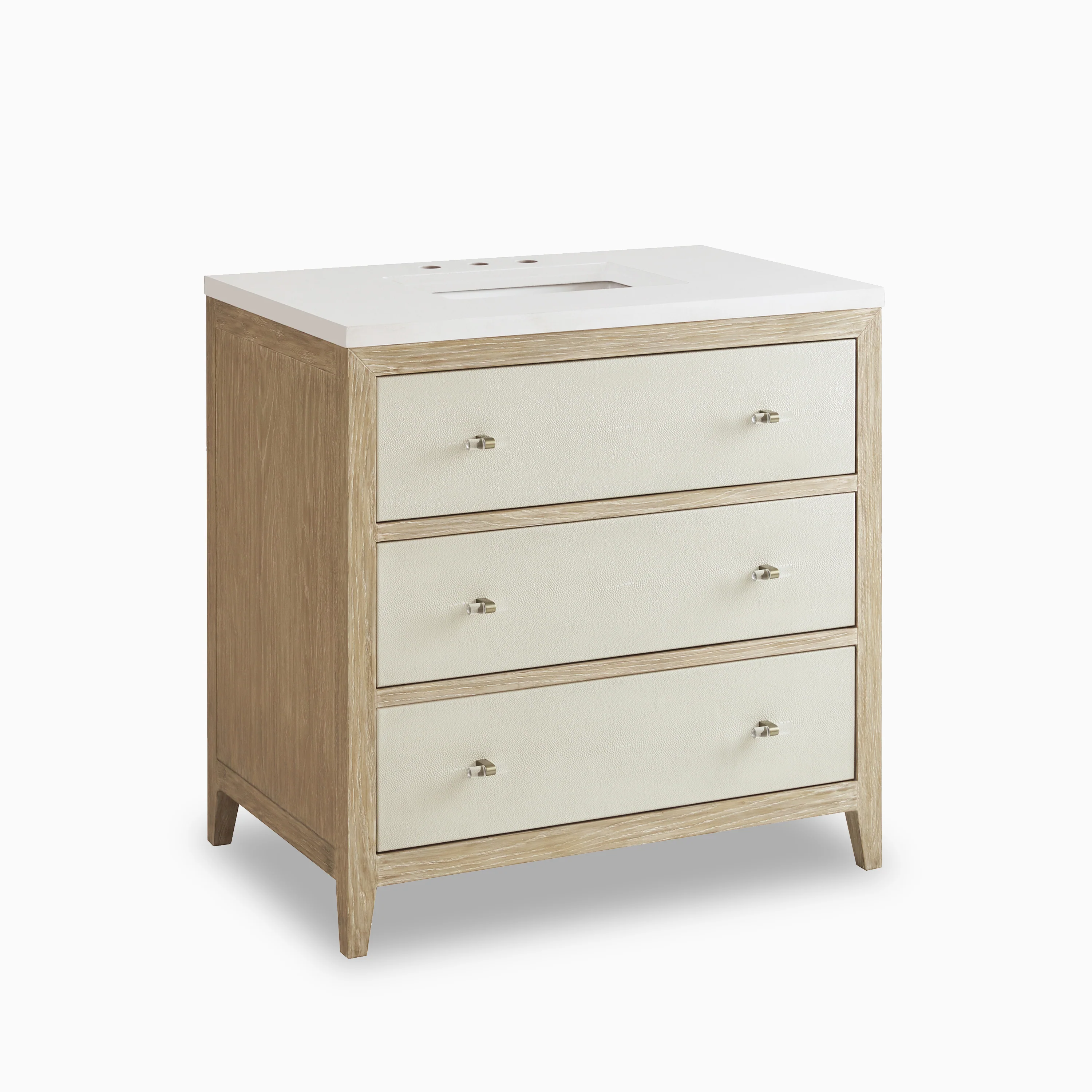 Daisy 36" Single Vanity in Sunwashed Oak with Embossed Shagreen and 3 cm White Zeus Quartz Top - Image 2