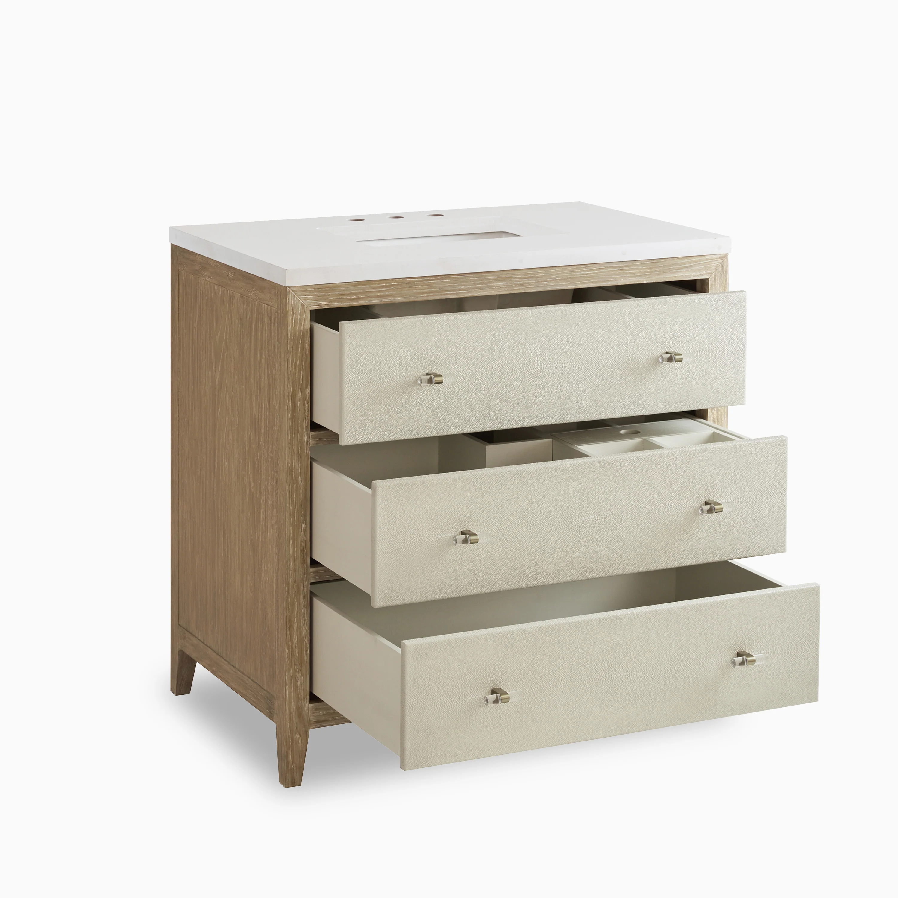 Daisy 36" Single Vanity in Sunwashed Oak with Embossed Shagreen and 3 cm White Zeus Quartz Top - Image 3