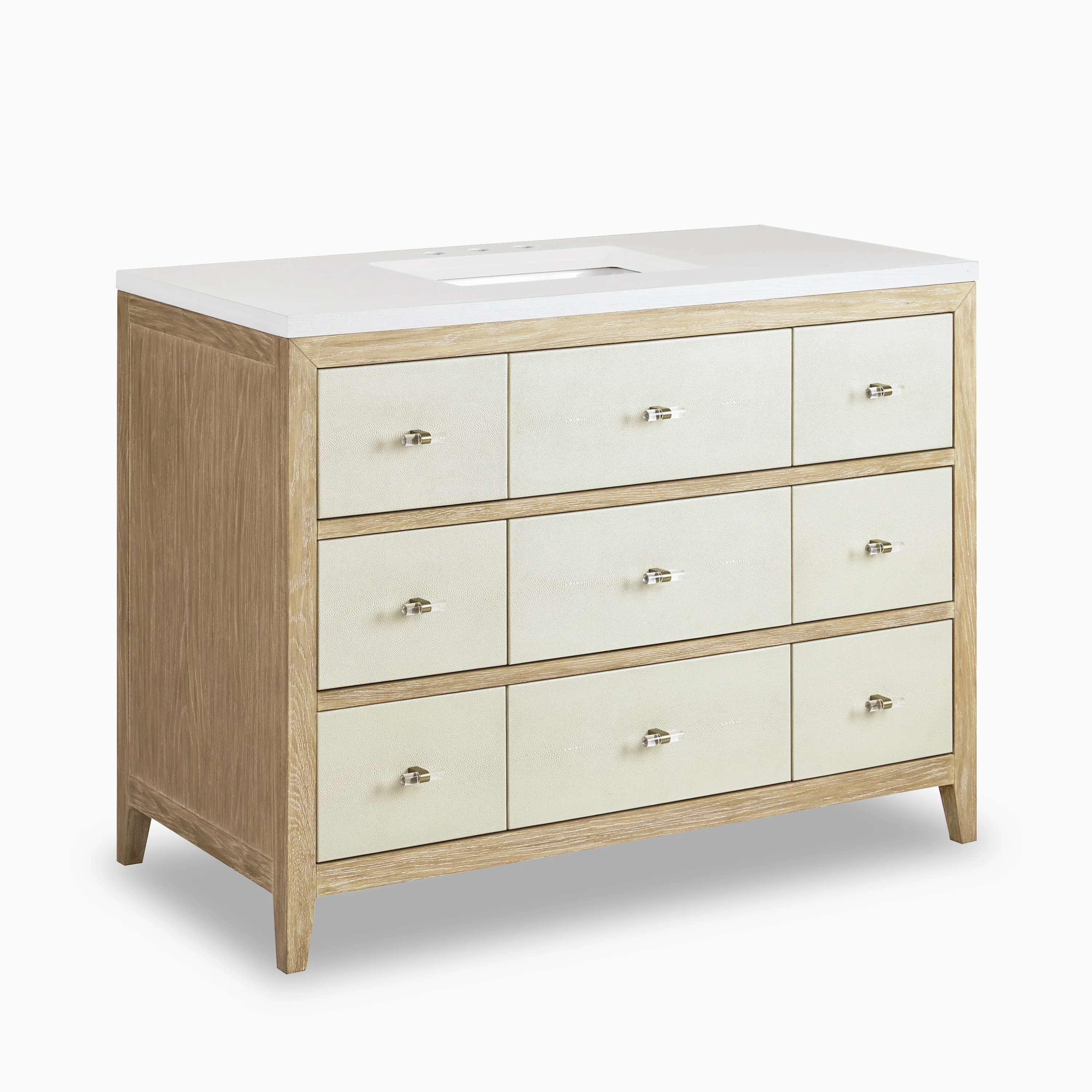 Daisy 48" Single Vanity in Sunwashed Oak with Embossed Shagreen and 3 cm White Zeus Quartz Top - Image 3