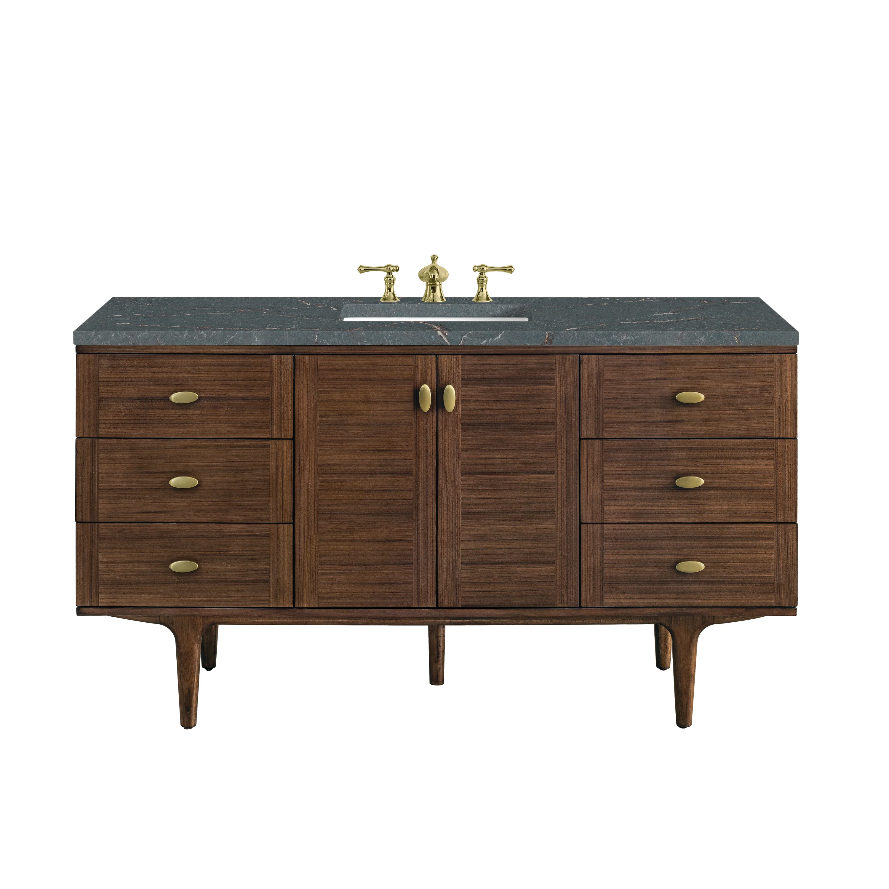 Demi 60" Single Vanity in Mid-Century Walnut with 3 cm Parisien Bleu Quartz Top