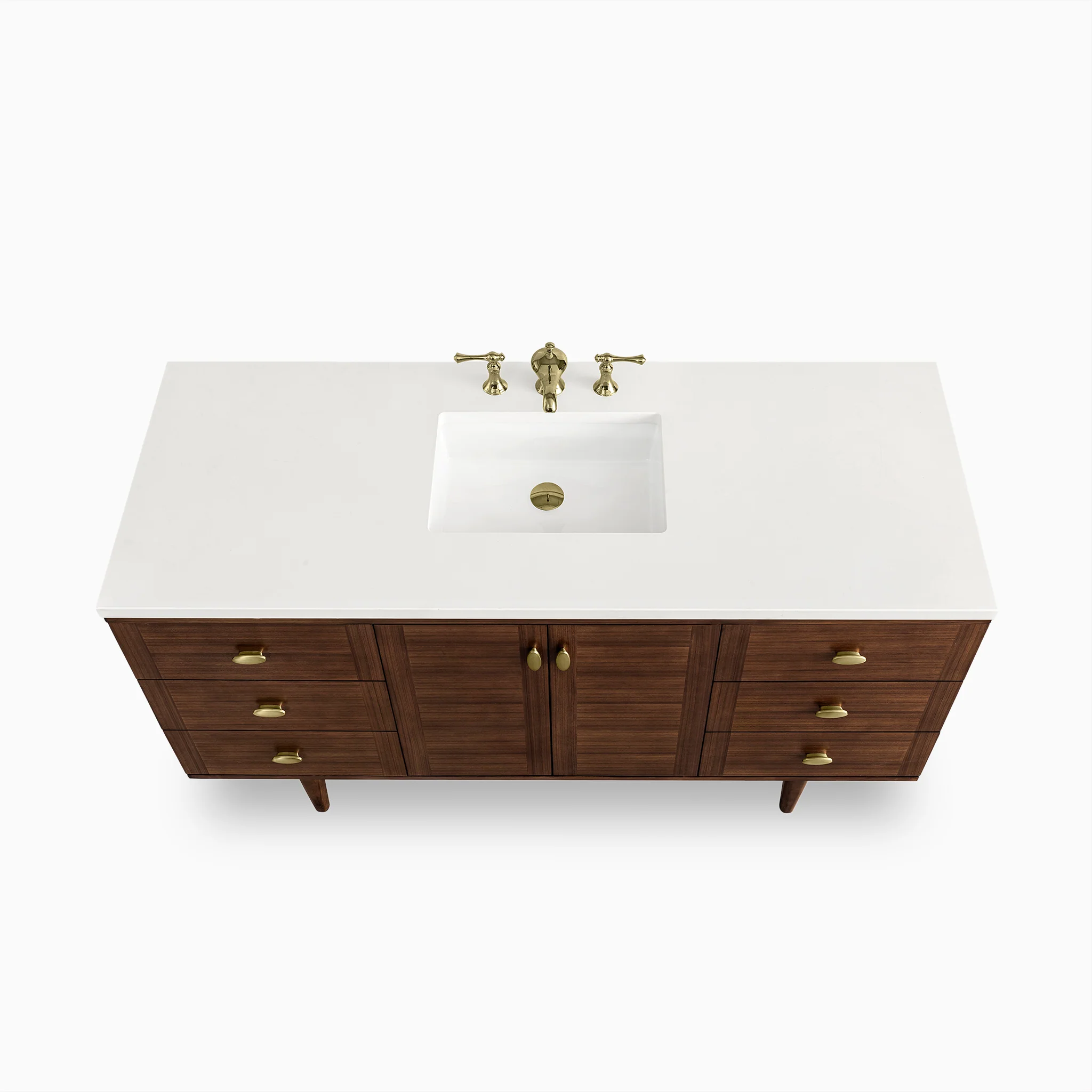 Demi 60" Single Vanity in Mid-Century Walnut with 3 cm White Zeus Quartz Top - Image 4