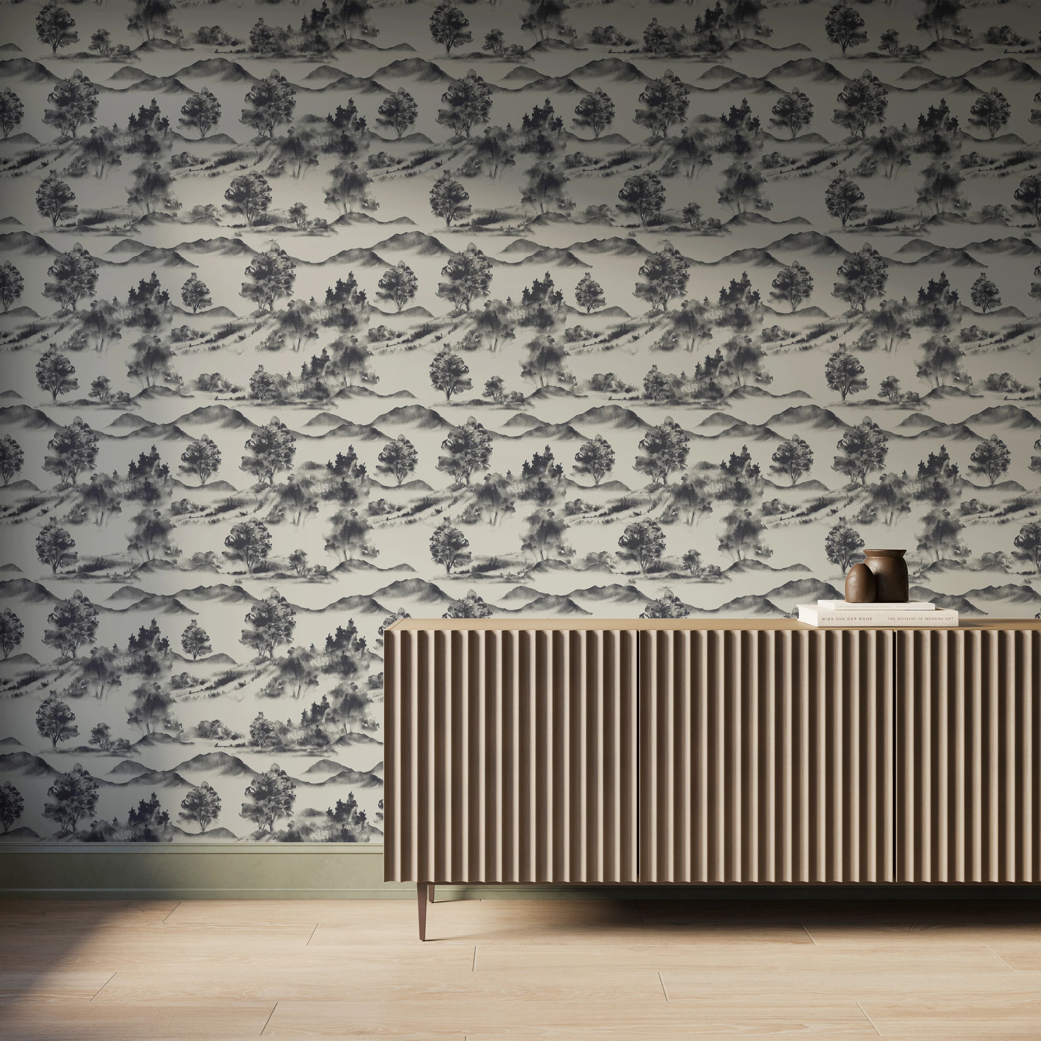 Downland Wallpaper in Black II, 52" x 132" - Image 2