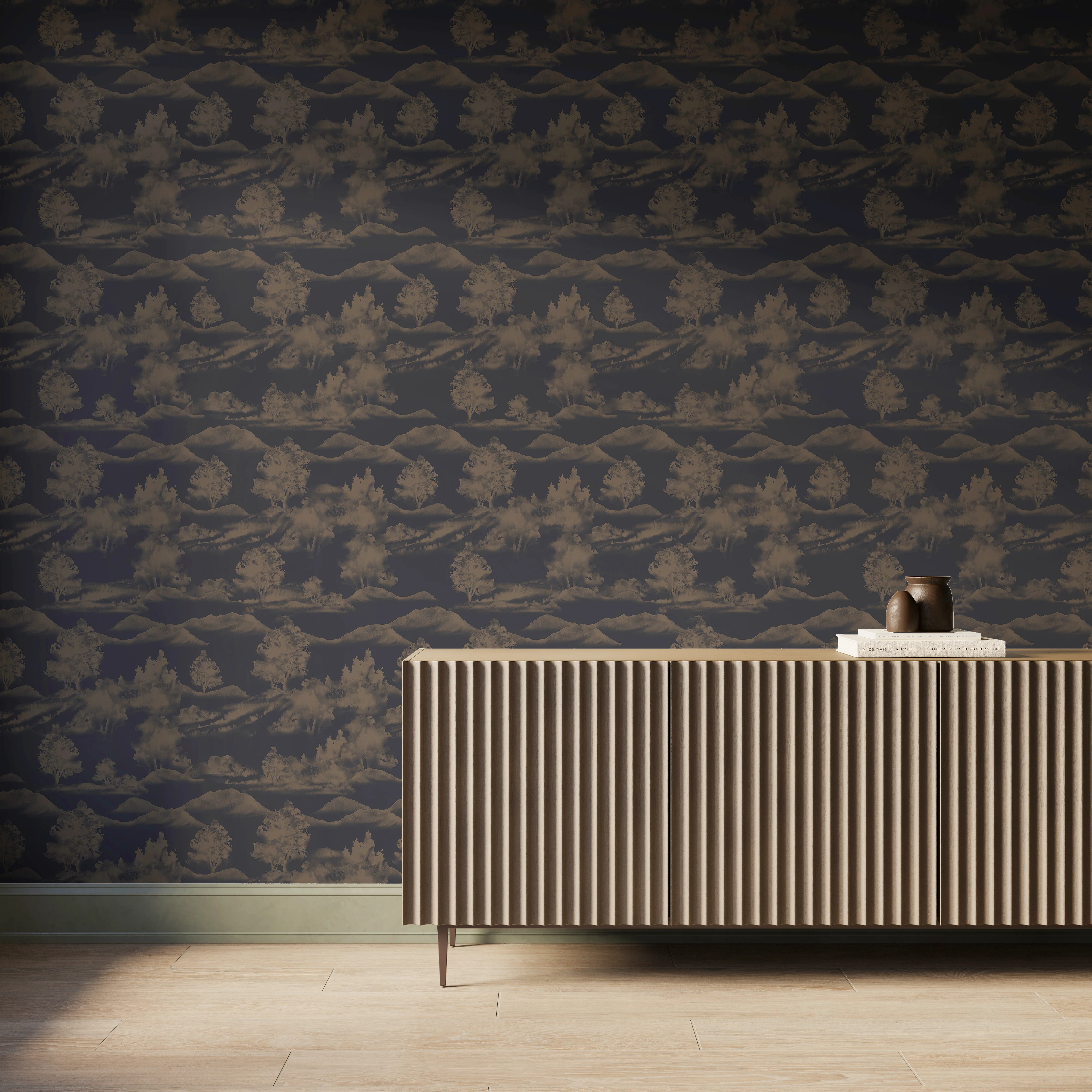 Downland Wallpaper in Black/Tan I, 52" x 132" - Image 2
