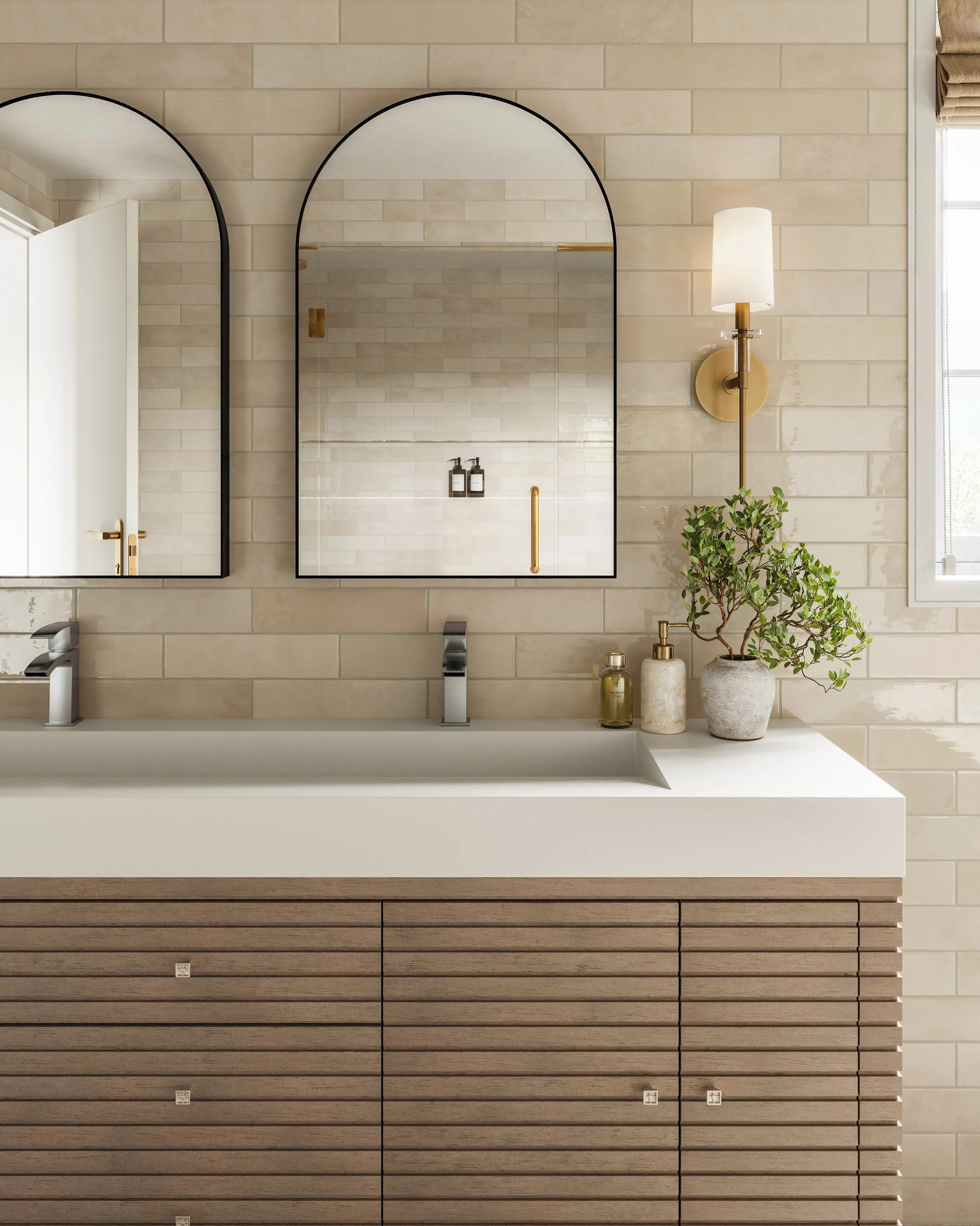 Easton 72" Double Vanity in Whitewashed Walnut with Glossy White Composite Stone Top - Image 4