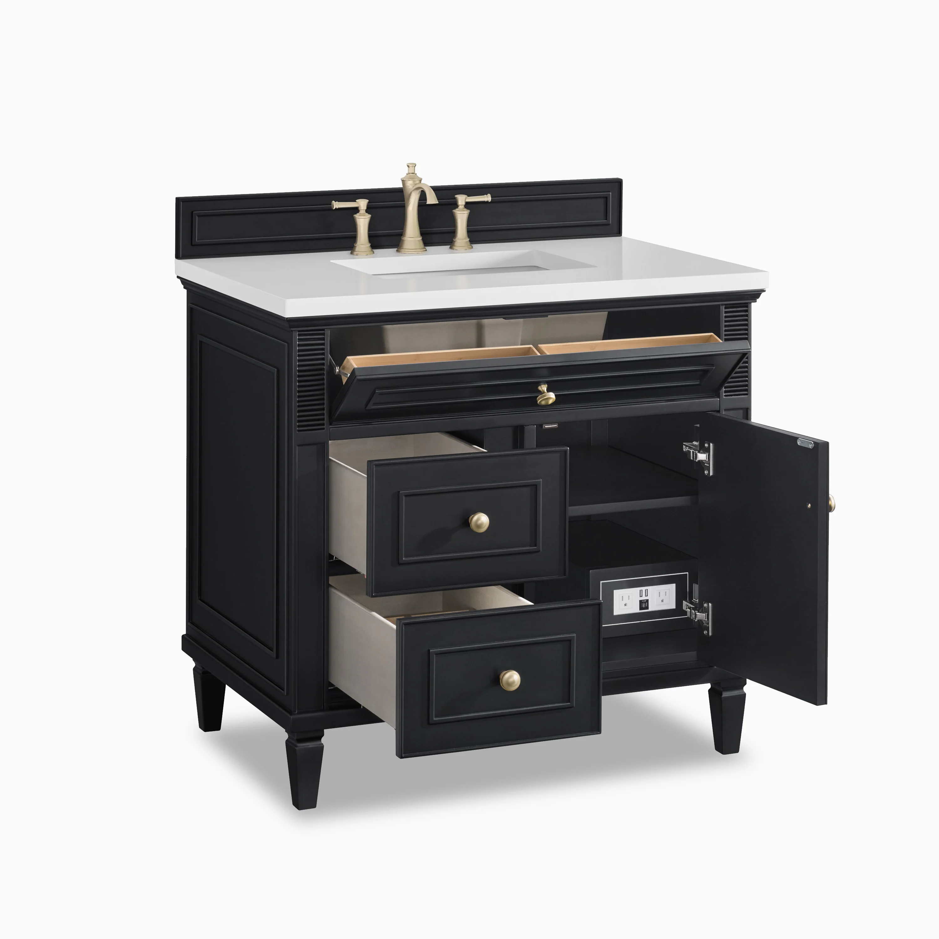Elodie 36" Single Vanity in Black Onyx with 3 cm White Zeus Quartz Top - Image 3